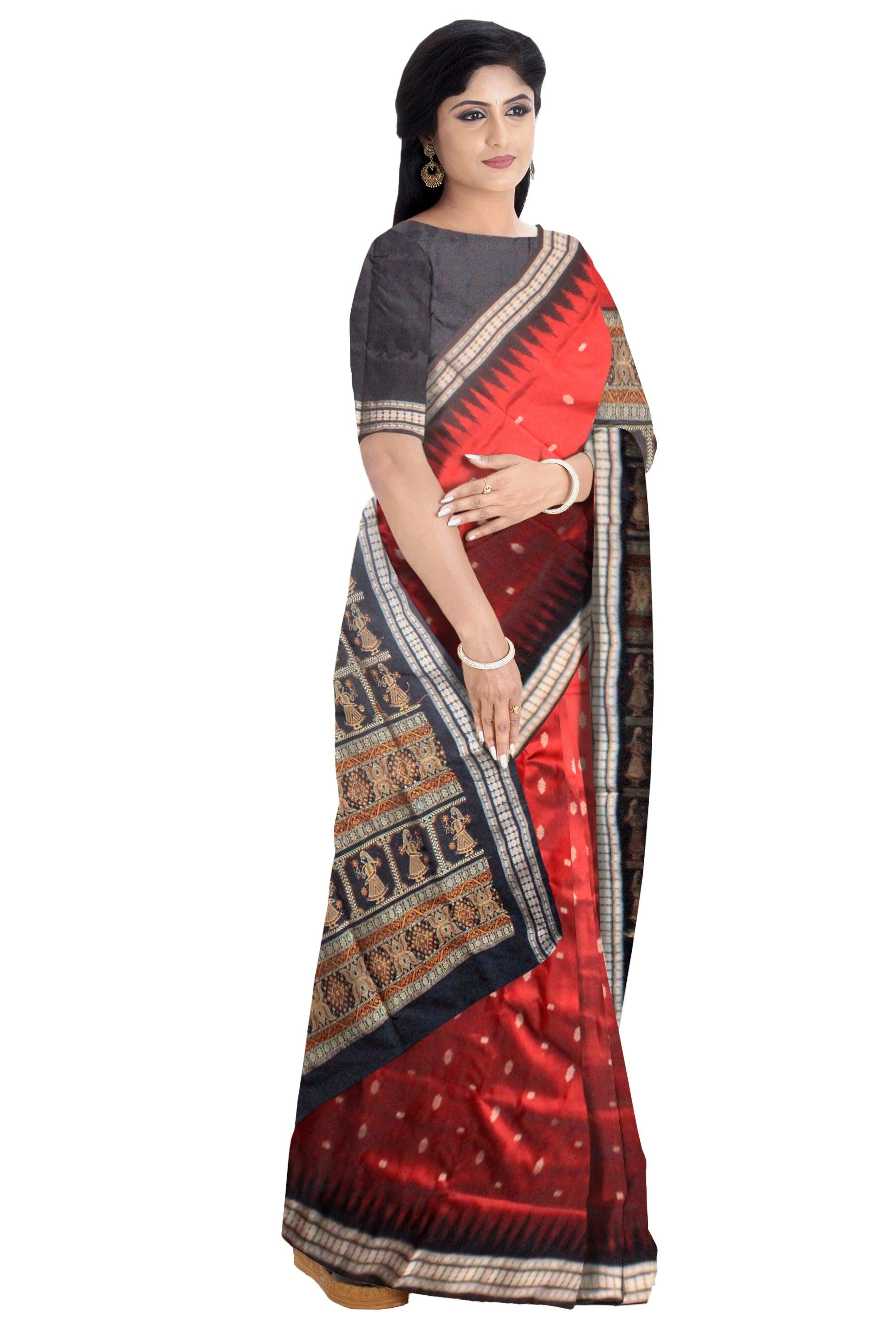 Latest design pata saree in maroon and black color base , with blouse piece. - Koshali Arts & Crafts Enterprise