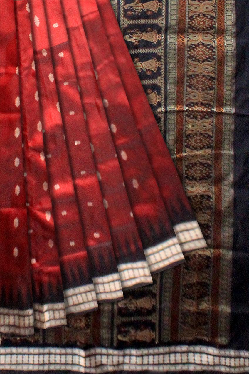 Latest design pata saree in maroon and black color base , with blouse piece. - Koshali Arts & Crafts Enterprise