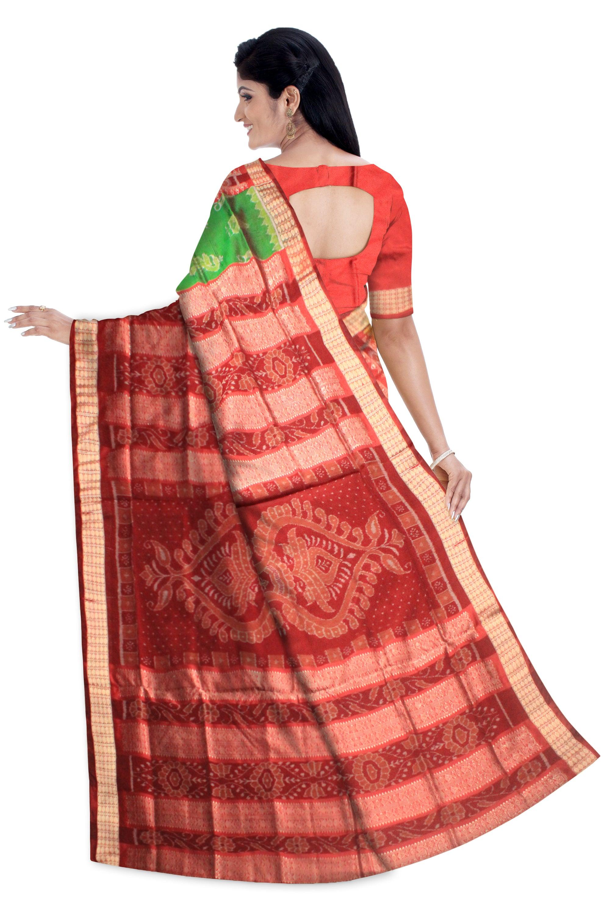 YELLOW GREEN & RED MIXED COLOR PATA SAREE WITH BLOUSE PIECE. - Koshali Arts & Crafts Enterprise