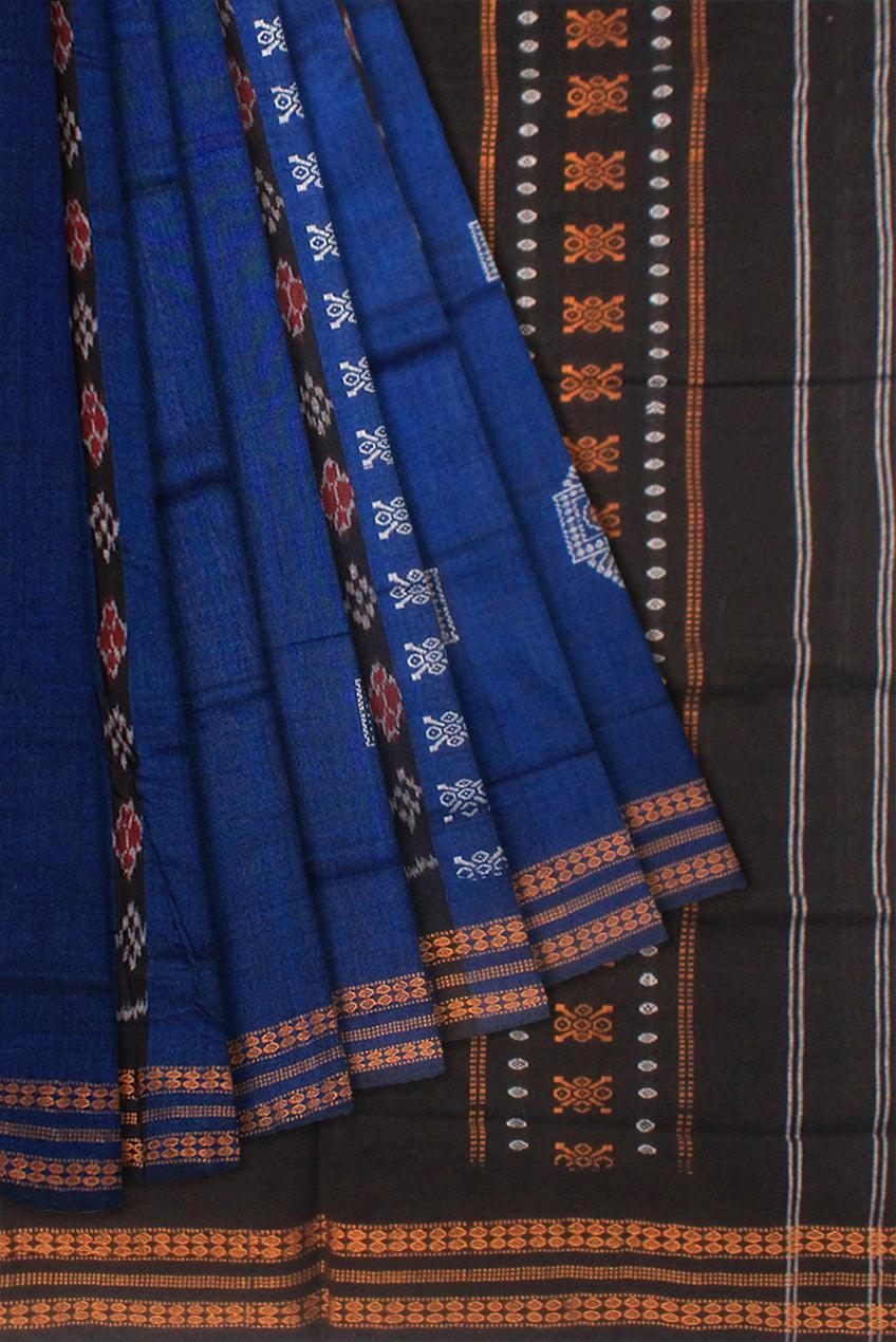 SAMBALPURI COTTON SAREE IN DARK BLUE AND BLACK COLOR WITH BLOUSE PIECE. - Koshali Arts & Crafts Enterprise