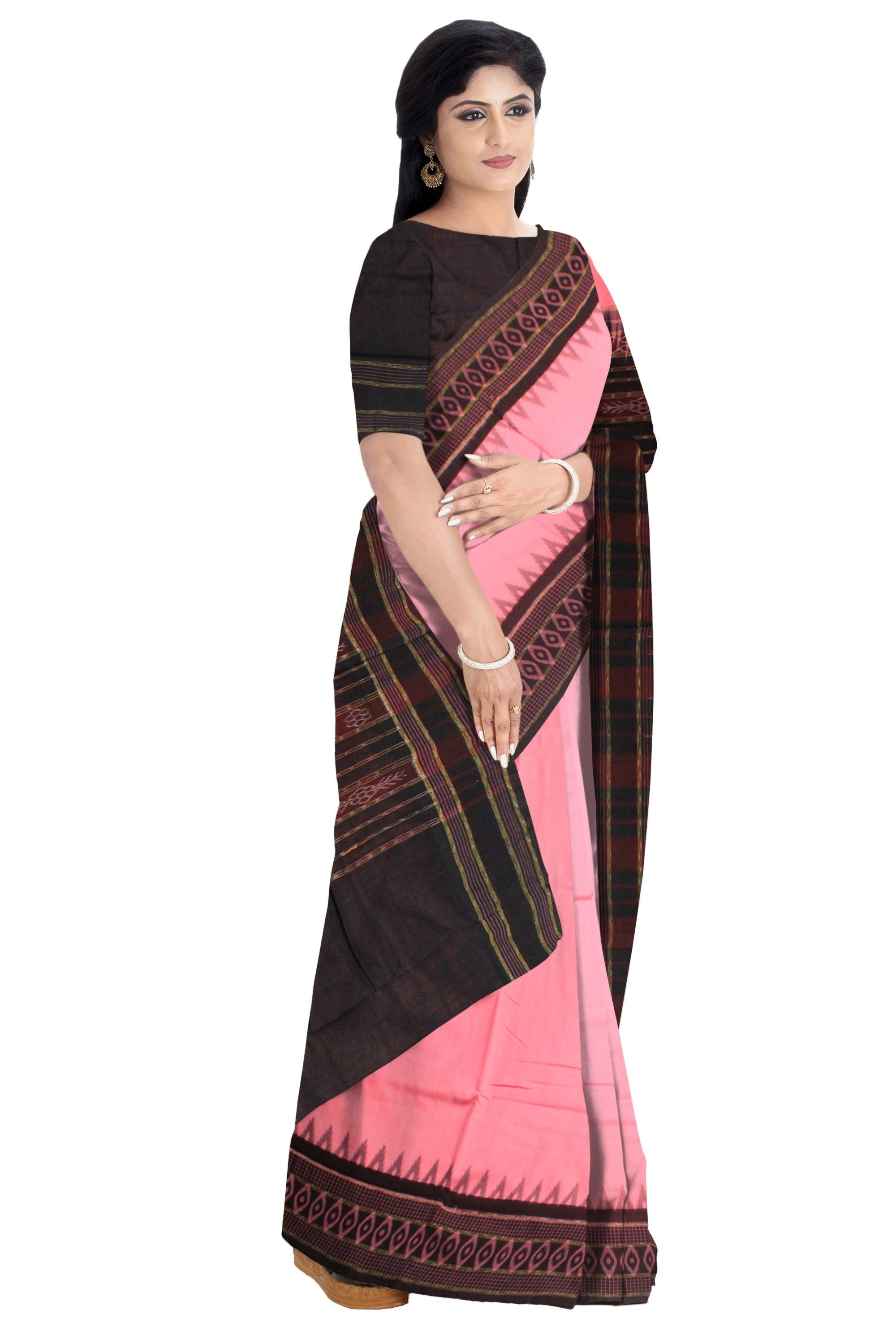 SAMBALPURI COTTON SAREE IN PINK AND BLACK COLOR. - Koshali Arts & Crafts Enterprise