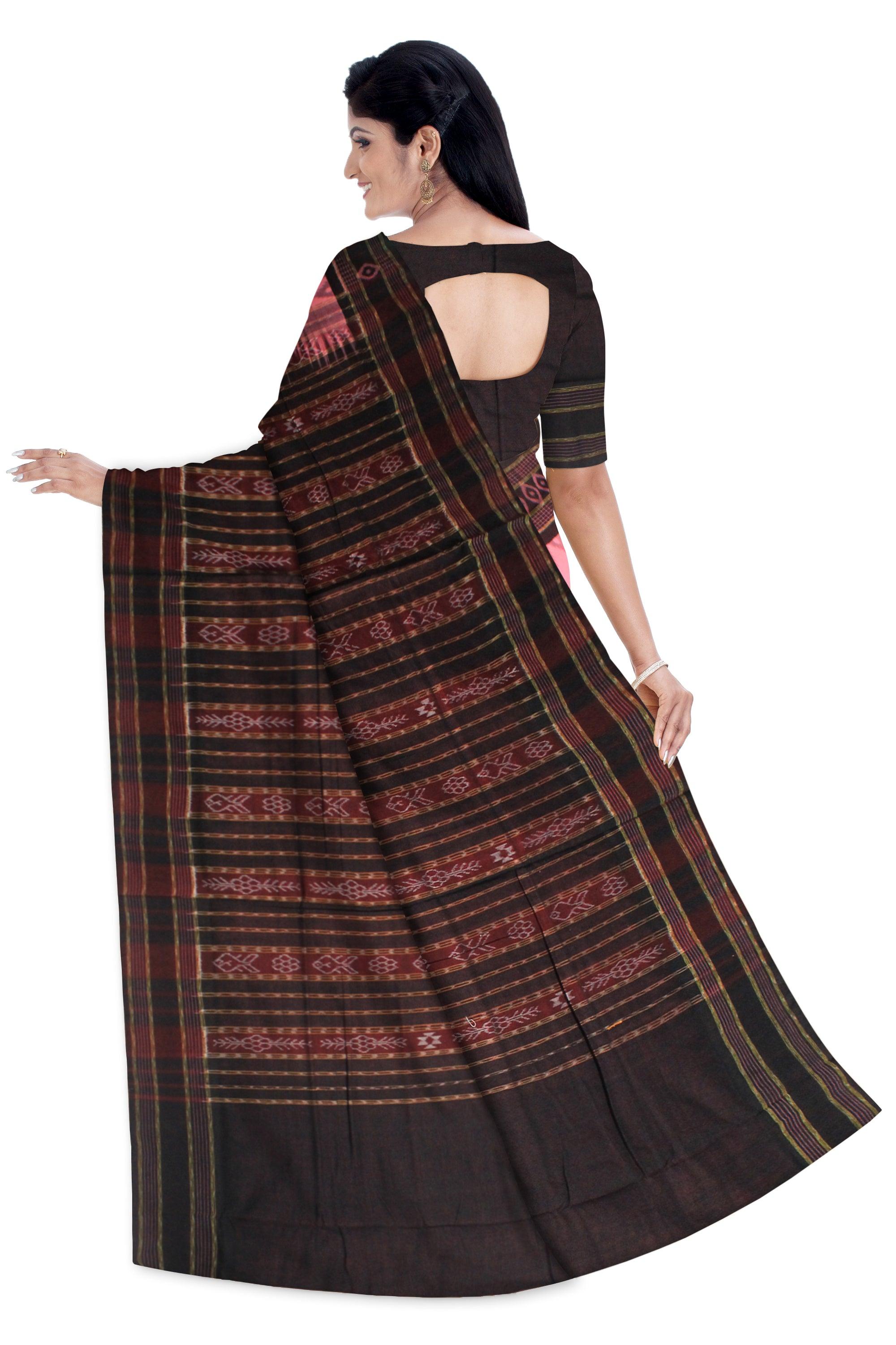 SAMBALPURI COTTON SAREE IN PINK AND BLACK COLOR. - Koshali Arts & Crafts Enterprise