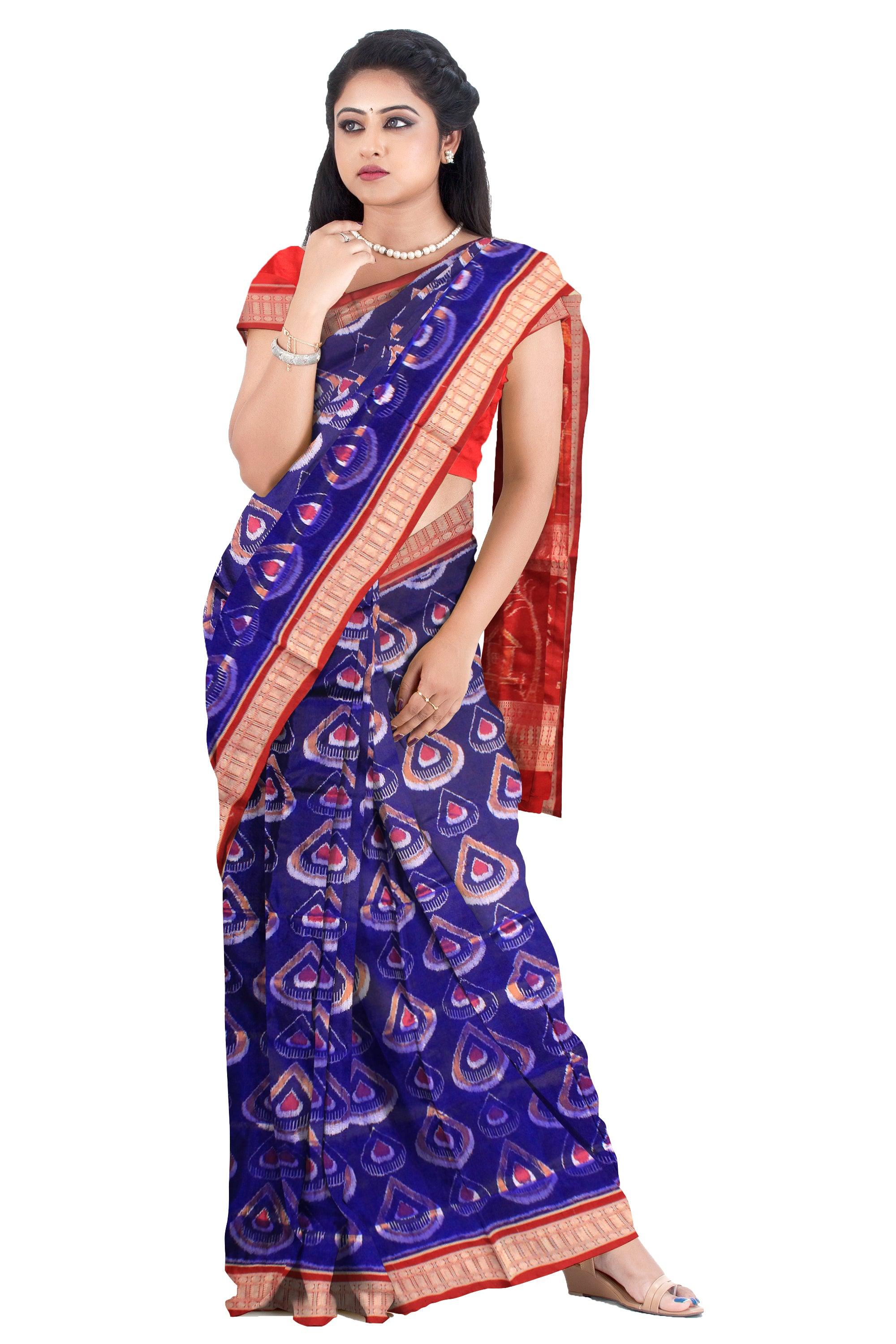 RAINY QUEEN DESIGN BLUE AND RED COLOR WITH BLOUSE PIECE. - Koshali Arts & Crafts Enterprise