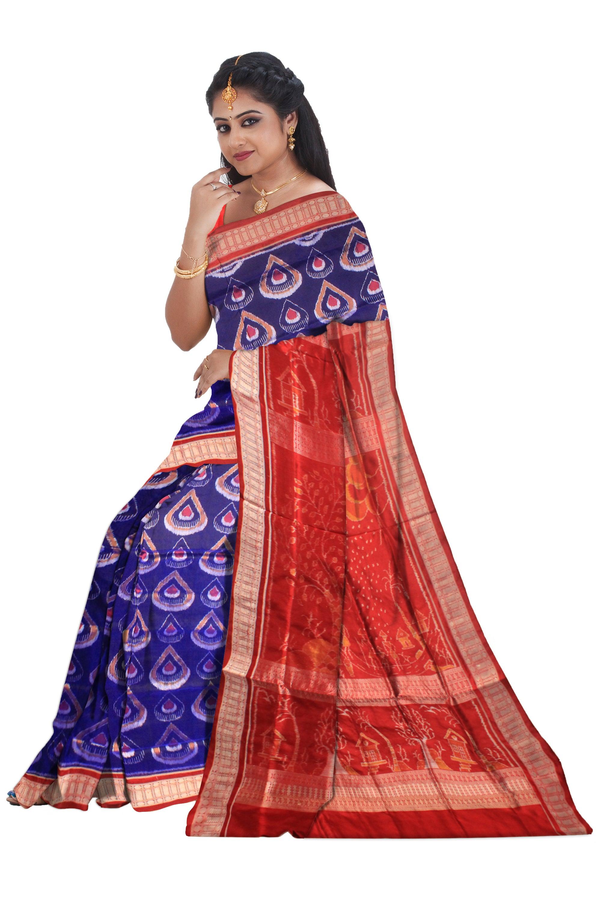 RAINY QUEEN DESIGN BLUE AND RED COLOR WITH BLOUSE PIECE. - Koshali Arts & Crafts Enterprise