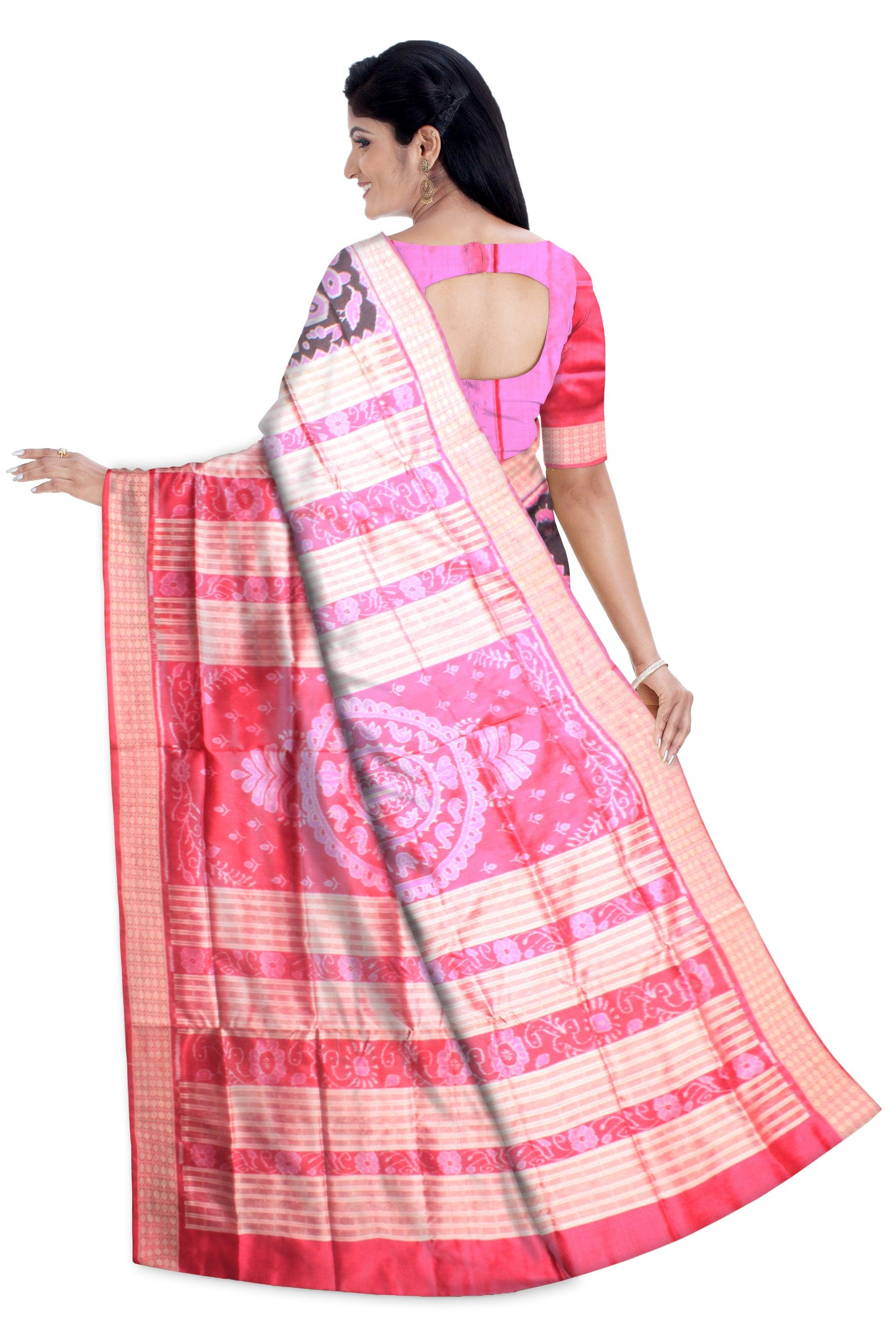 The royal elephant pata saree in black and pink color with blouse piece. - Koshali Arts & Crafts Enterprise