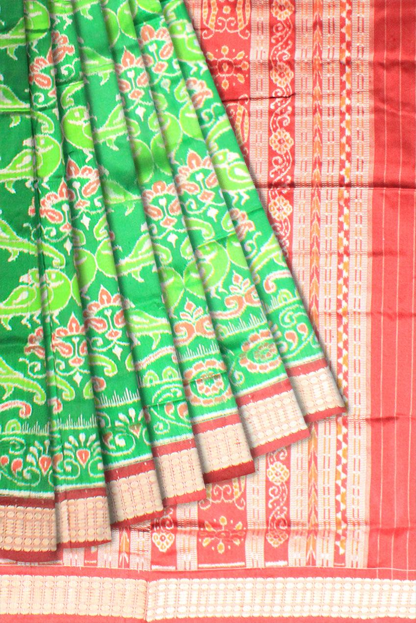 LATEST GREEN COLOR PARROT DESIGN SONEPUR PATA SAREE IN PURE SILK - Koshali Arts & Crafts Enterprise