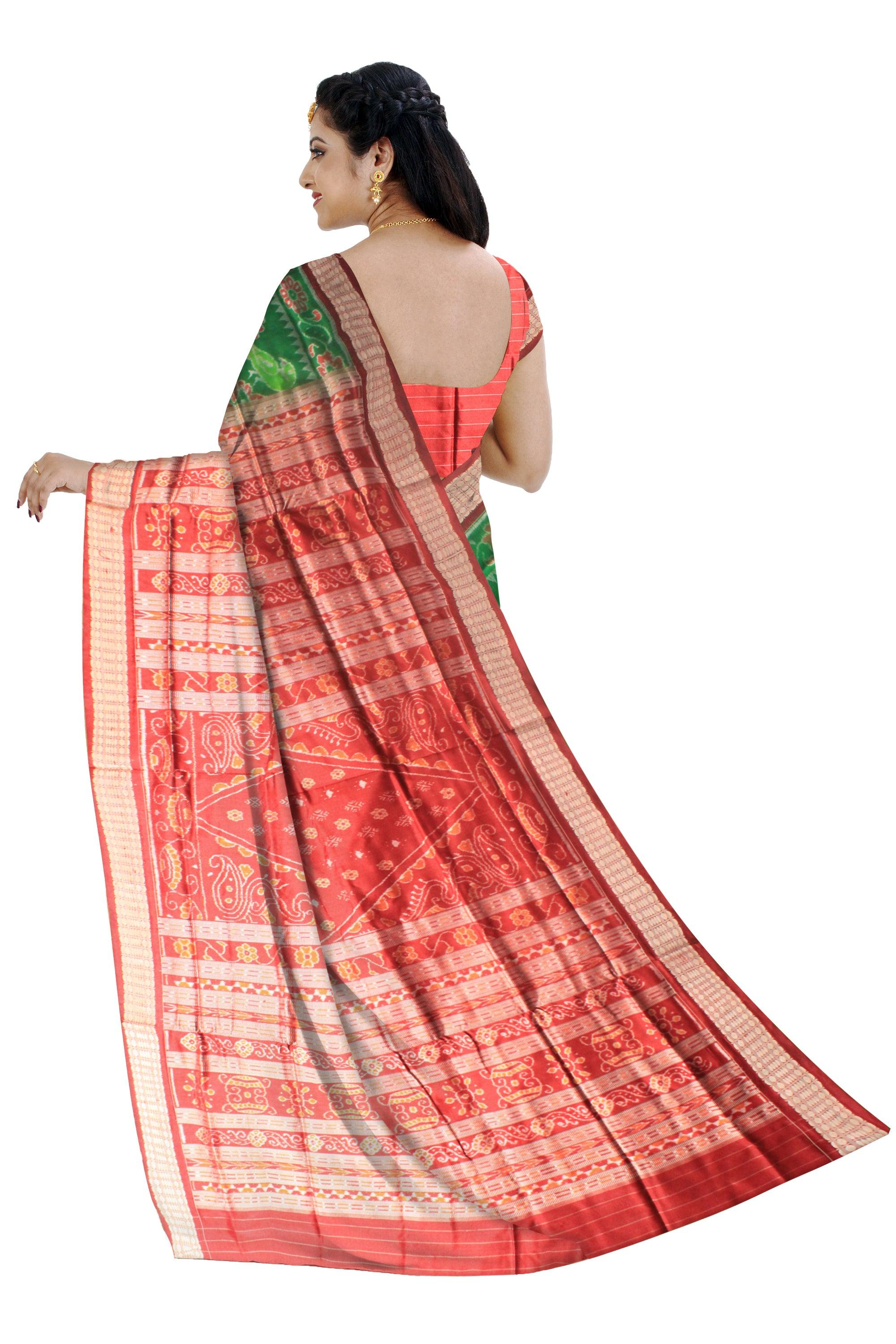 LATEST GREEN COLOR PARROT DESIGN SONEPUR PATA SAREE IN PURE SILK - Koshali Arts & Crafts Enterprise