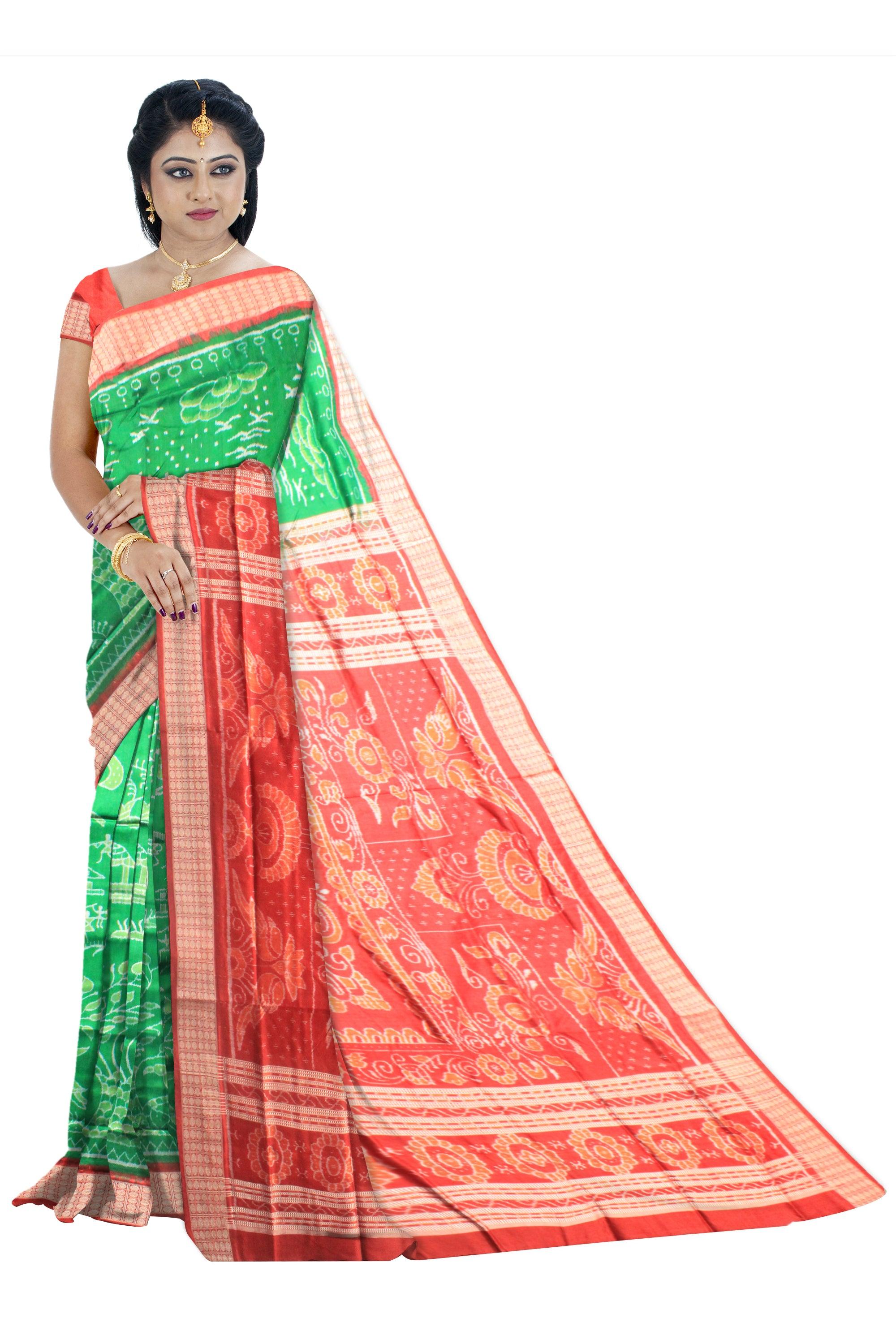 Most popular sambalpuri design with green and maroon color pata with  blouse piece. - Koshali Arts & Crafts Enterprise