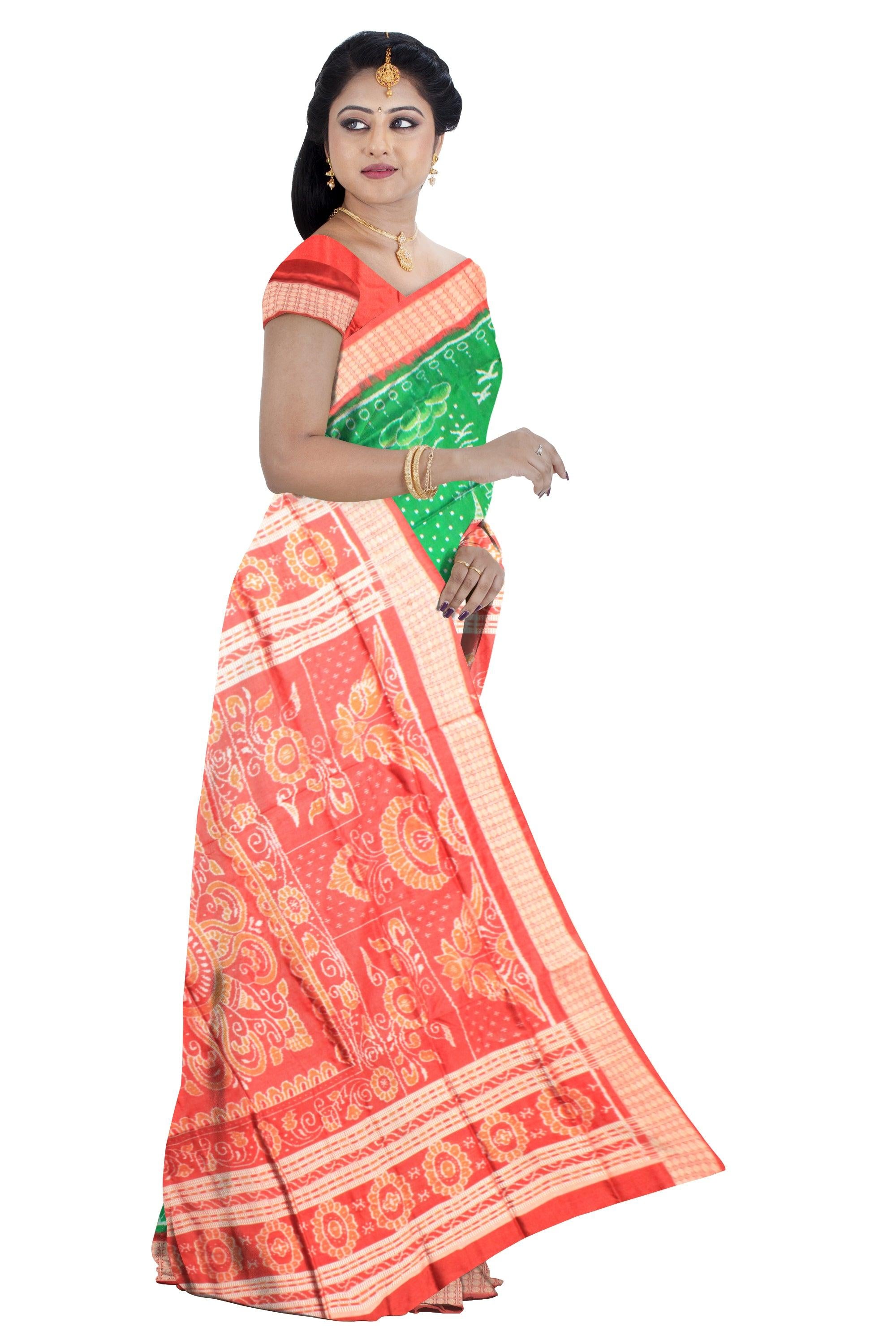 Most popular sambalpuri design with green and maroon color pata with  blouse piece. - Koshali Arts & Crafts Enterprise