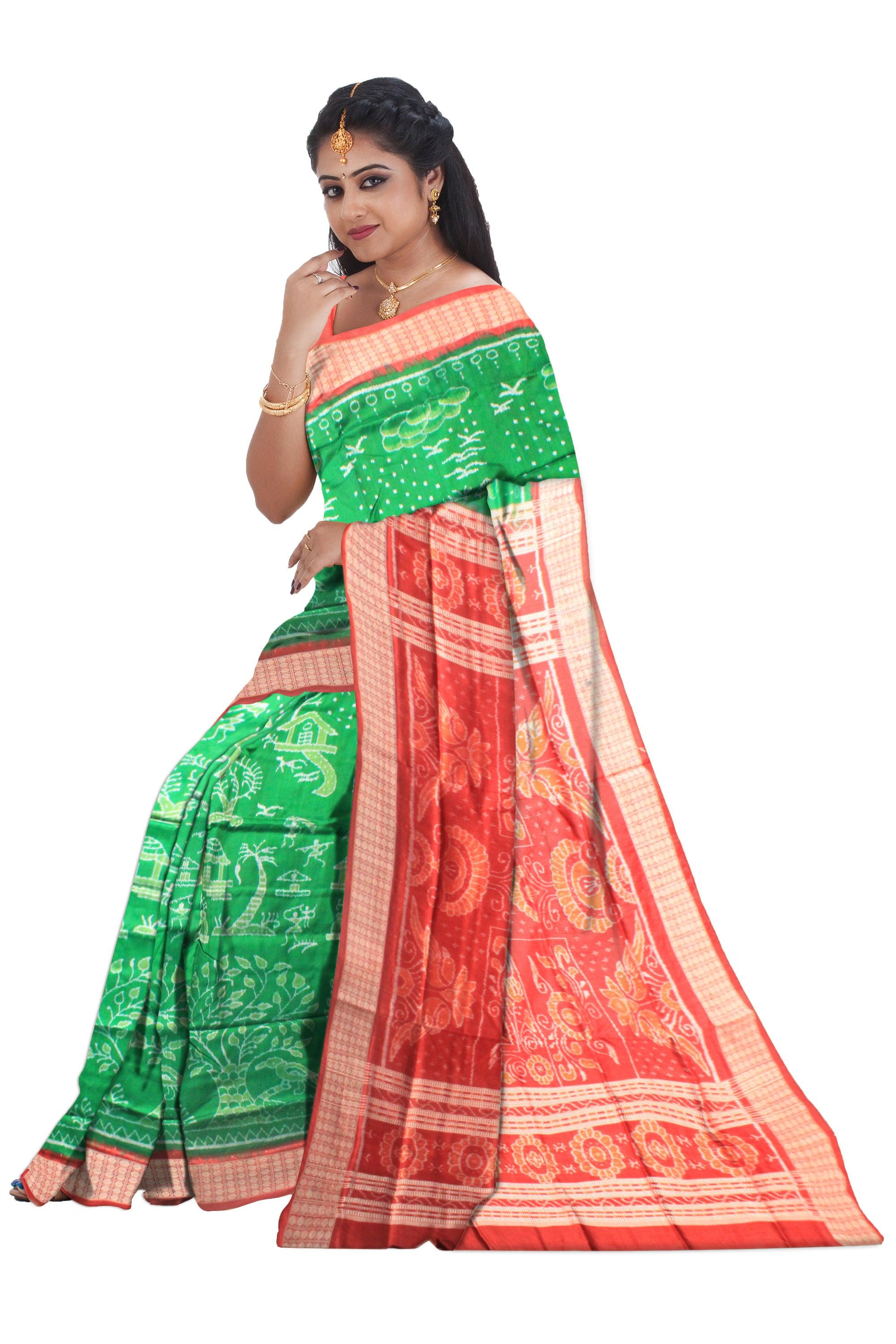 Most popular sambalpuri design with green and maroon color pata with  blouse piece. - Koshali Arts & Crafts Enterprise
