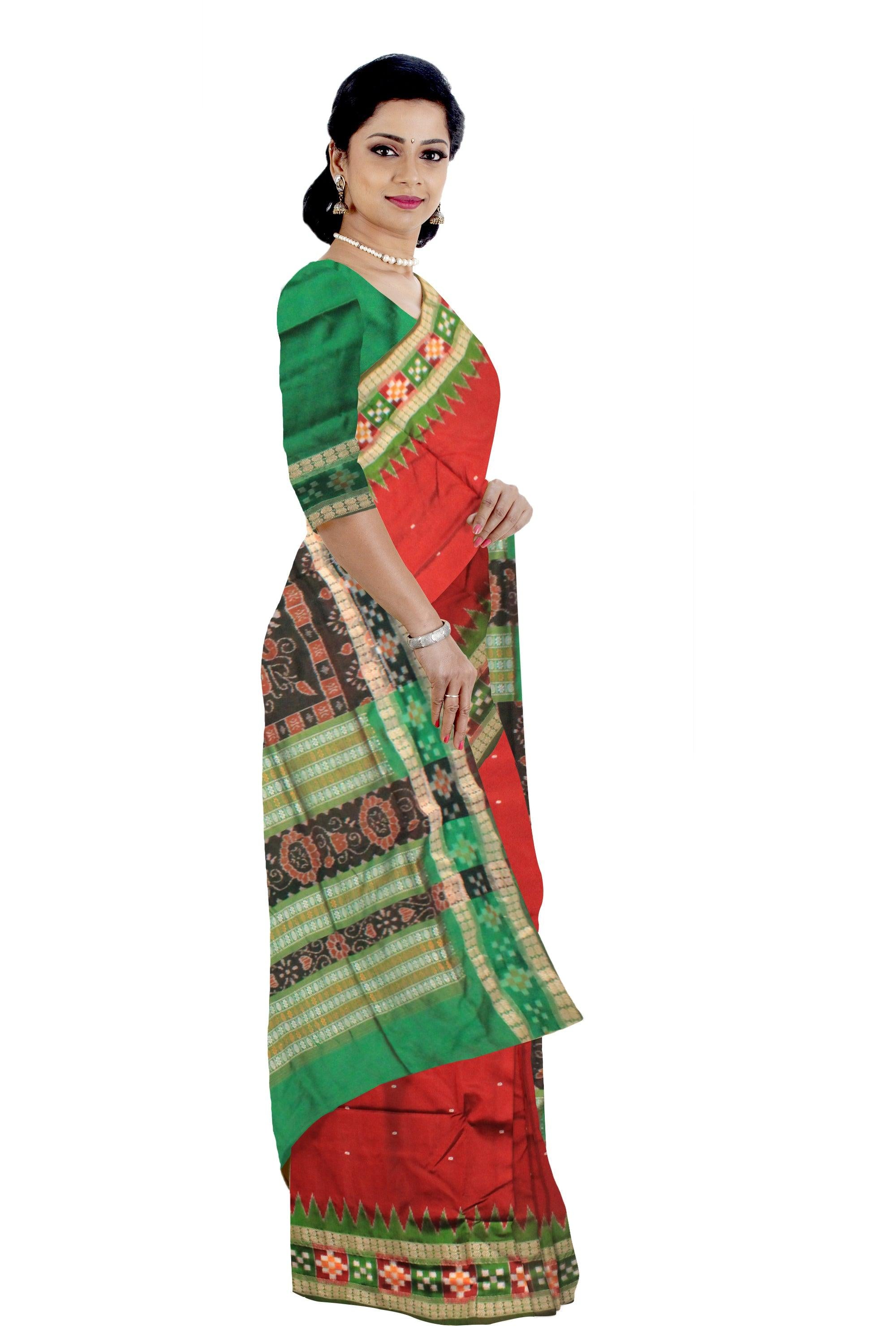 LATEST DESIGN RED AND GREEN COLOR DHADI SAPTA SAMBALPURI PATA SAREE. - Koshali Arts & Crafts Enterprise