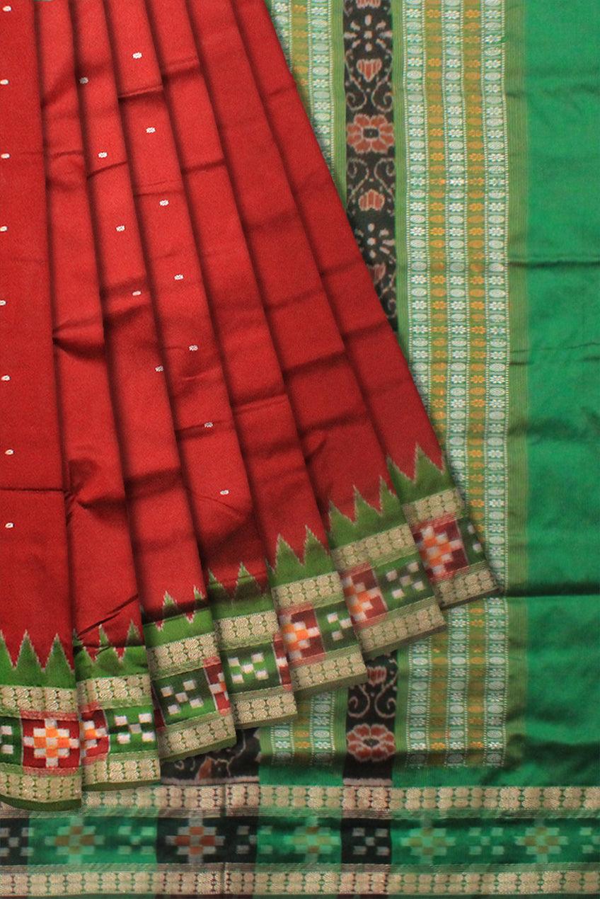 LATEST DESIGN RED AND GREEN COLOR DHADI SAPTA SAMBALPURI PATA SAREE. - Koshali Arts & Crafts Enterprise