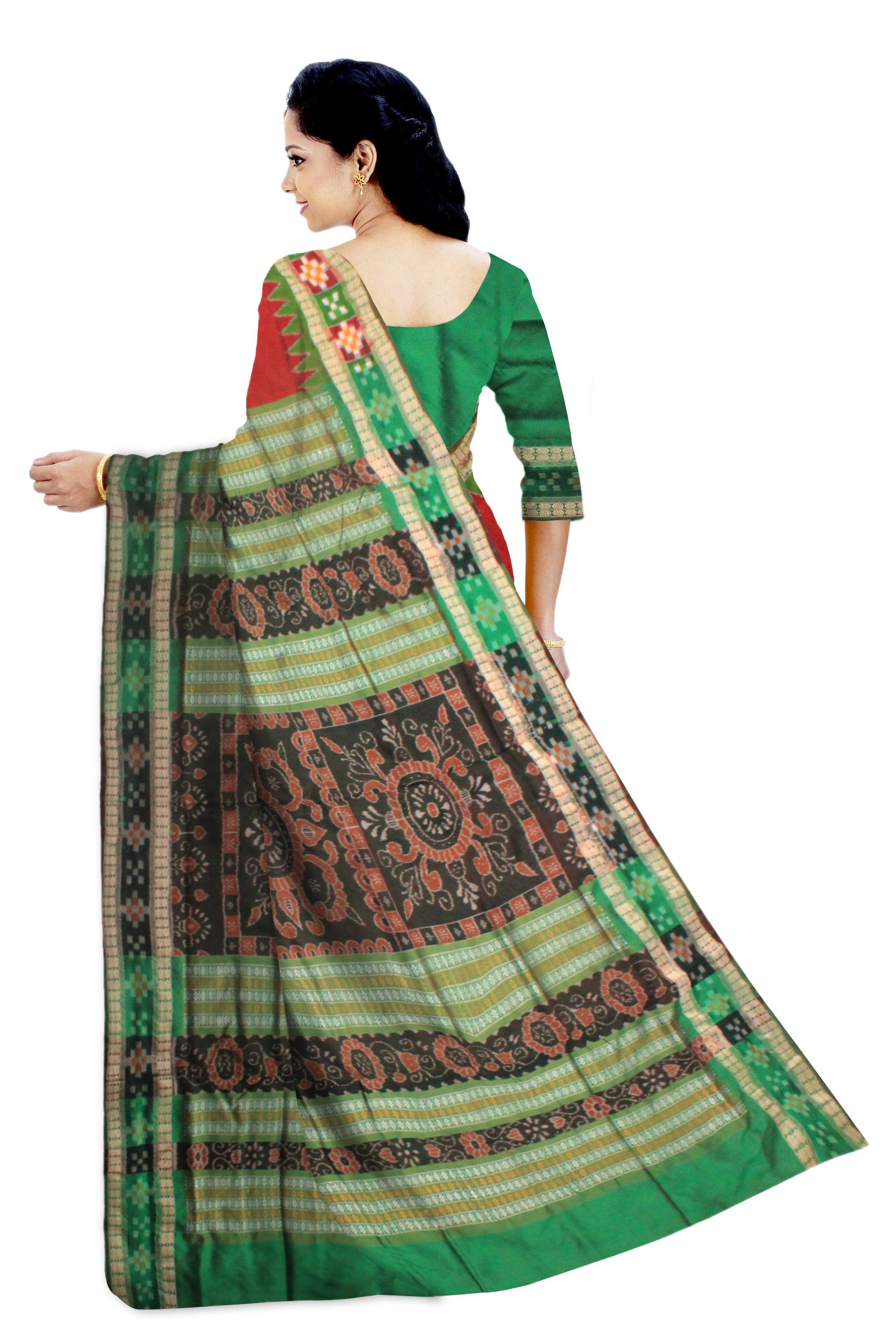 LATEST DESIGN RED AND GREEN COLOR DHADI SAPTA SAMBALPURI PATA SAREE. - Koshali Arts & Crafts Enterprise