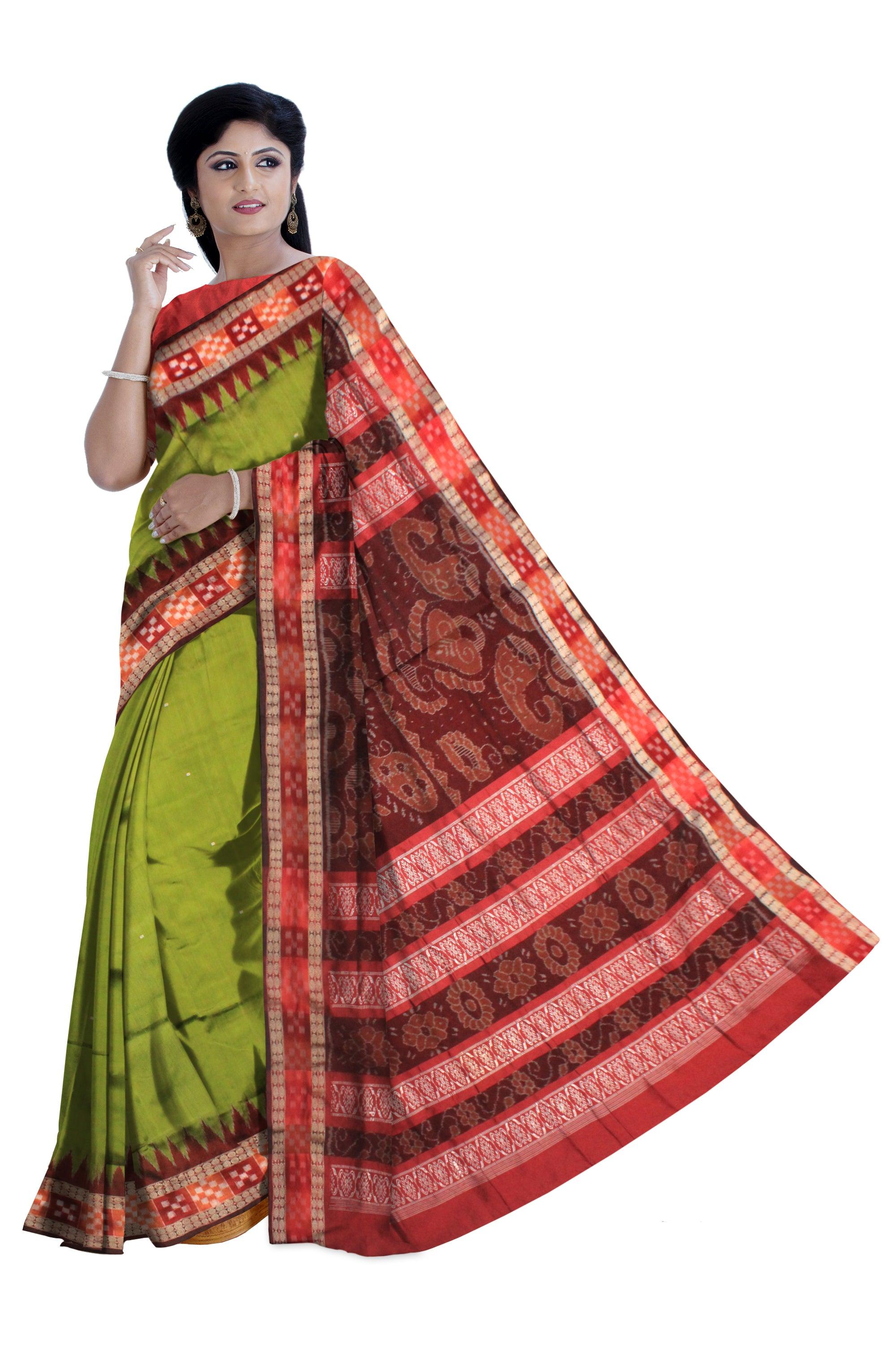 LATEST DESIGN PALE GREEN   AND MAROON COLOR DHADI SAPTA SAMBALPURI PATA SAREE. - Koshali Arts & Crafts Enterprise