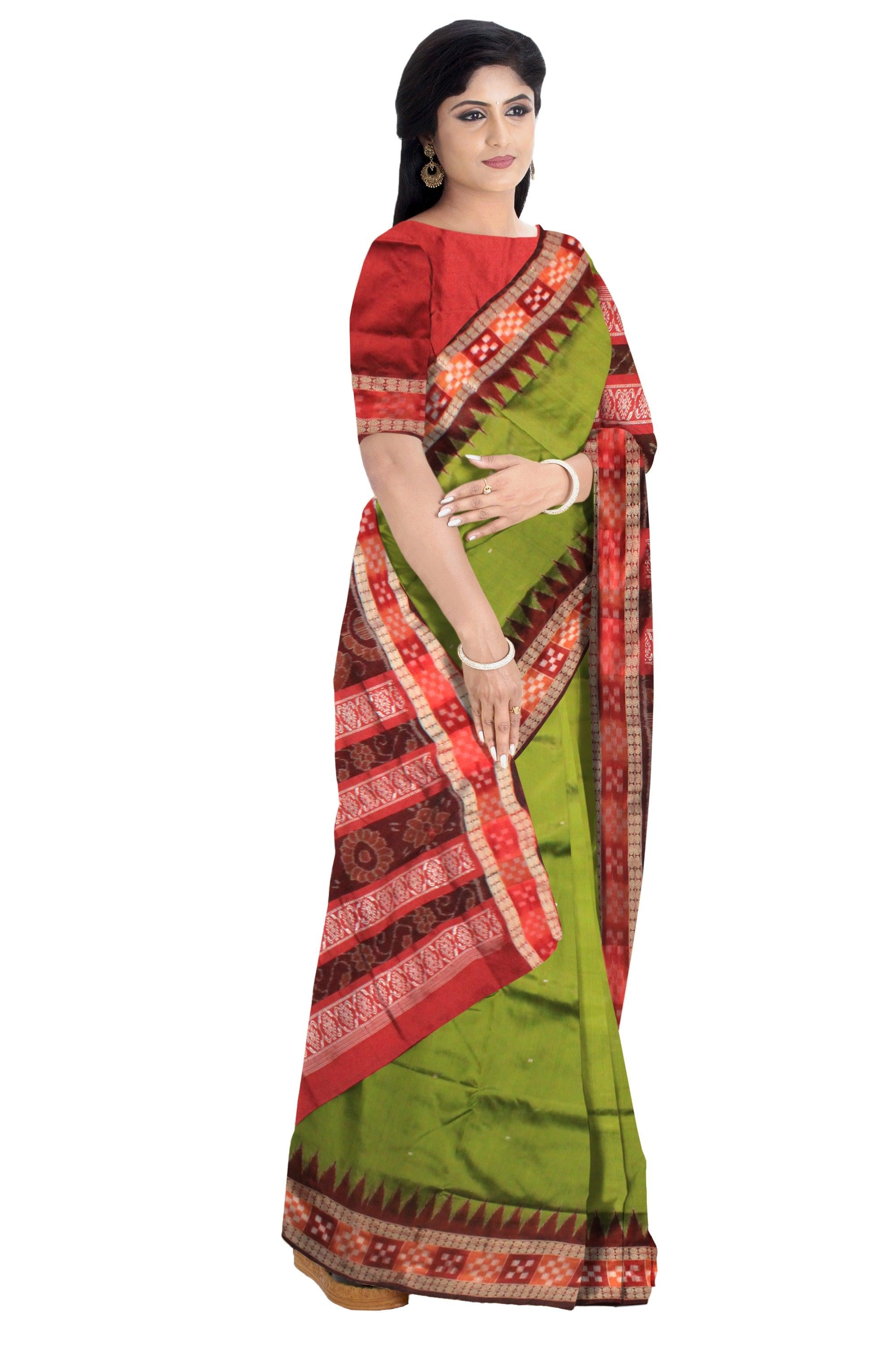 LATEST DESIGN PALE GREEN   AND MAROON COLOR DHADI SAPTA SAMBALPURI PATA SAREE. - Koshali Arts & Crafts Enterprise