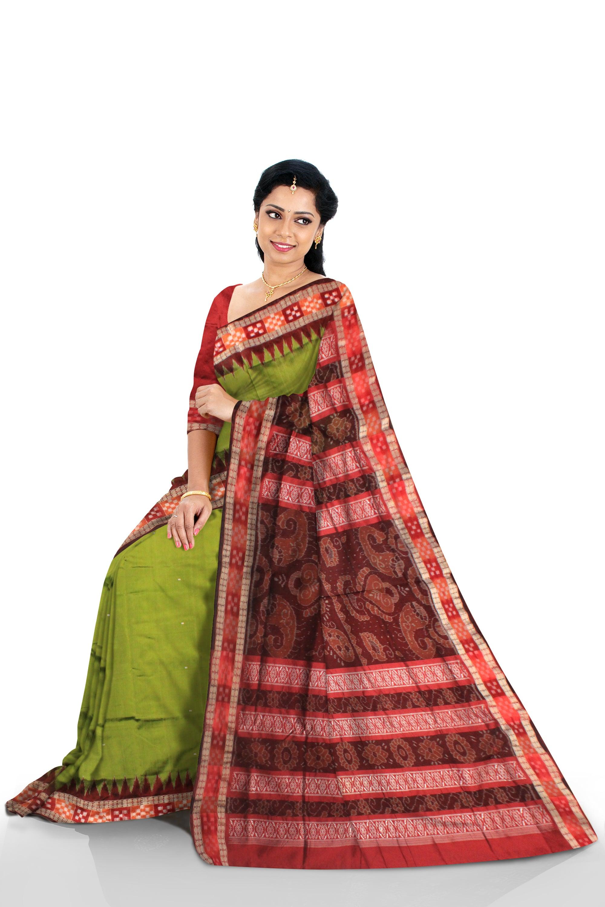 LATEST DESIGN PALE GREEN   AND MAROON COLOR DHADI SAPTA SAMBALPURI PATA SAREE. - Koshali Arts & Crafts Enterprise