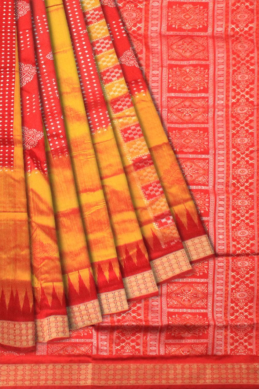 SAMBALPURI PATA IN YELLOW AND RED COLOR , CHANDUA PATA WITH BLOUSE PIECE. - Koshali Arts & Crafts Enterprise