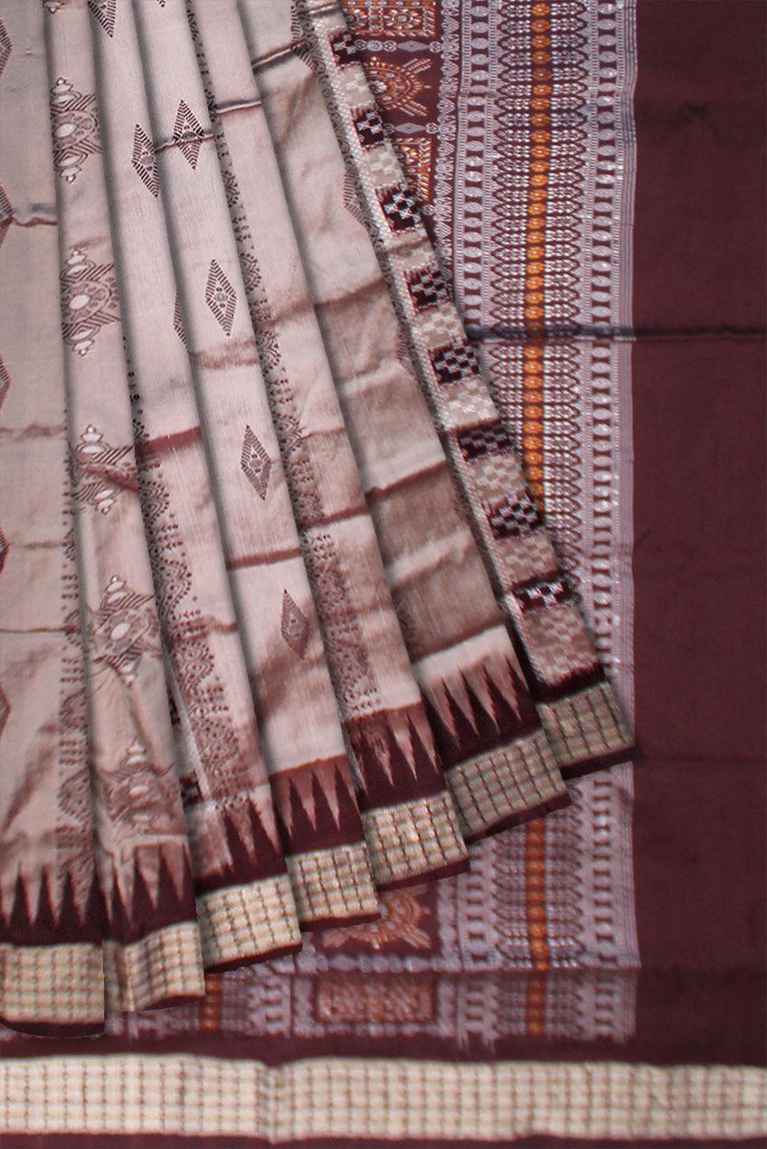 SONEPURI  BOMKEI  PATA SAREE IN GRAY AND COFFEE COLOR, WITH BLOUSE PIECE. - Koshali Arts & Crafts Enterprise