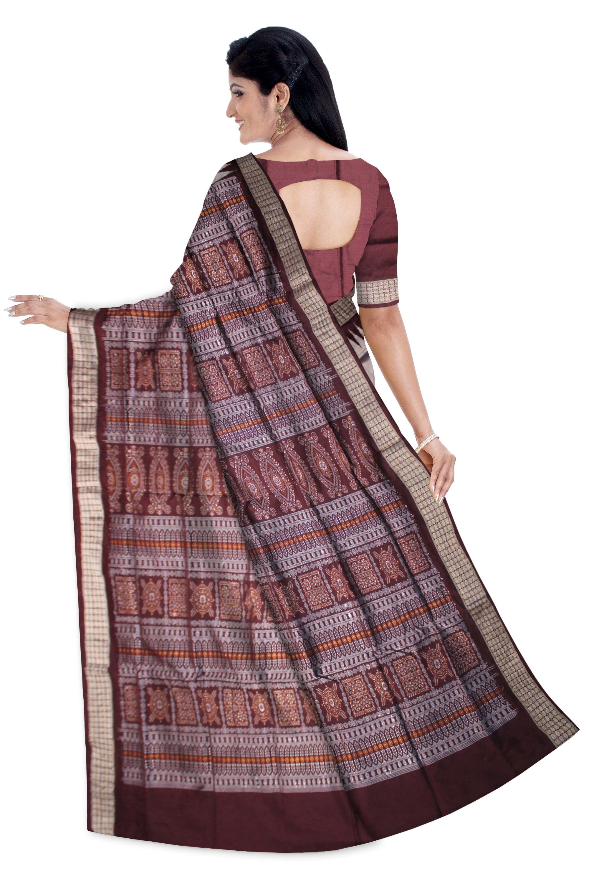 SONEPURI  BOMKEI  PATA SAREE IN GRAY AND COFFEE COLOR, WITH BLOUSE PIECE. - Koshali Arts & Crafts Enterprise