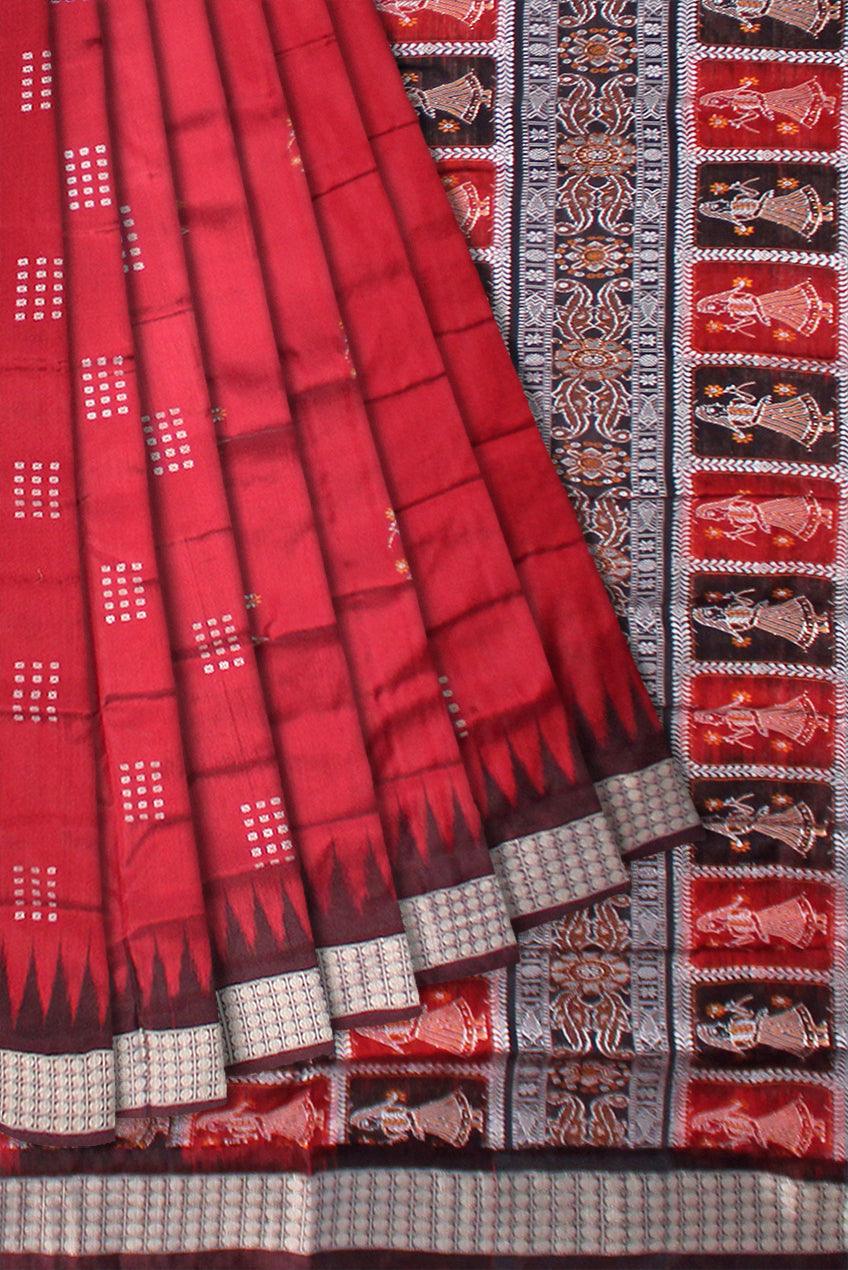 DOLL PRINT PATA SAREE IN RED AND COFFEE COLOR, AVAILABLE WITH BLOUSE PIECE. - Koshali Arts & Crafts Enterprise