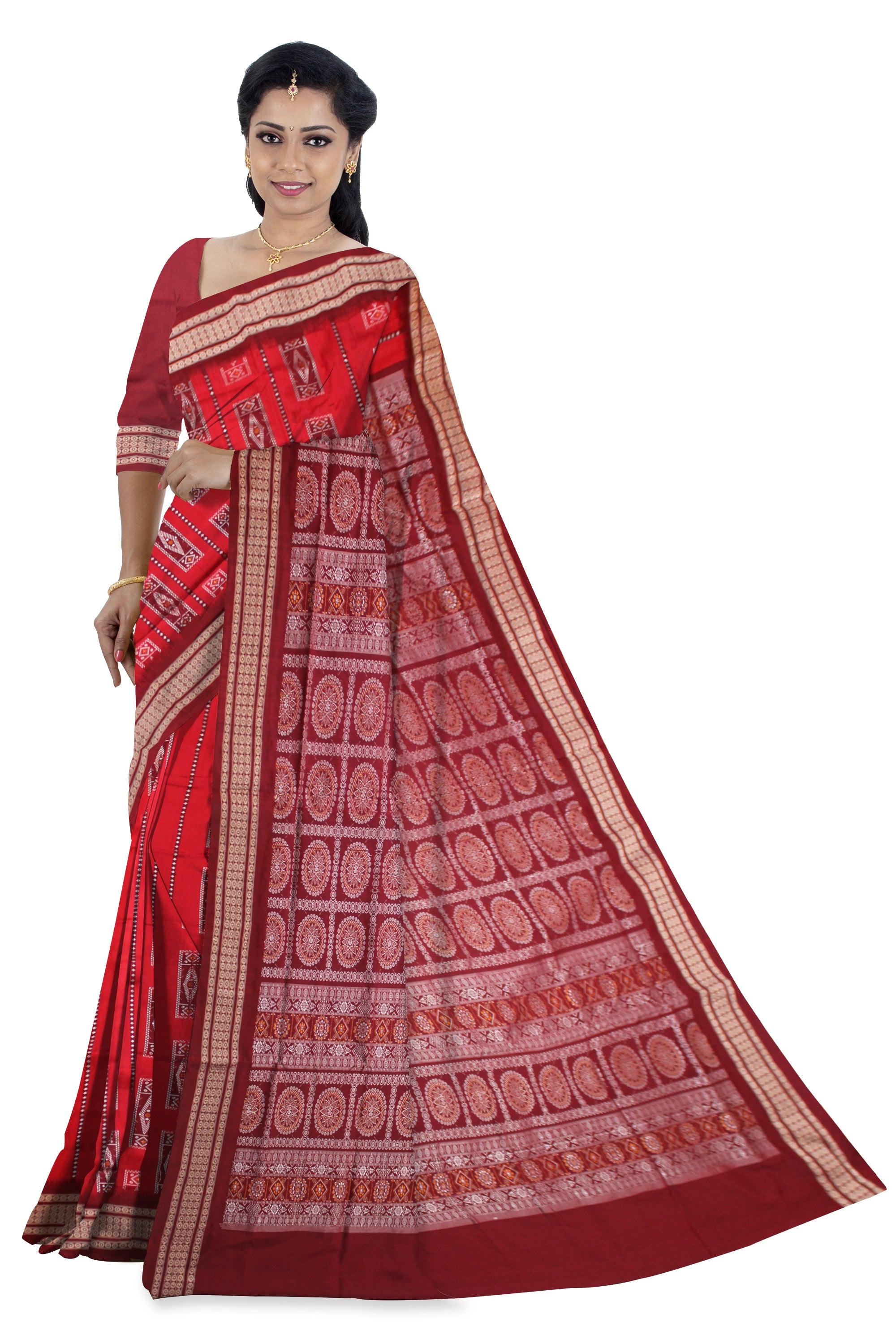 NEW DESIGN BANDHA SAREE IN RED AND MAROON COLOR MIX PATA, WITH BLOUSE PIECE - Koshali Arts & Crafts Enterprise