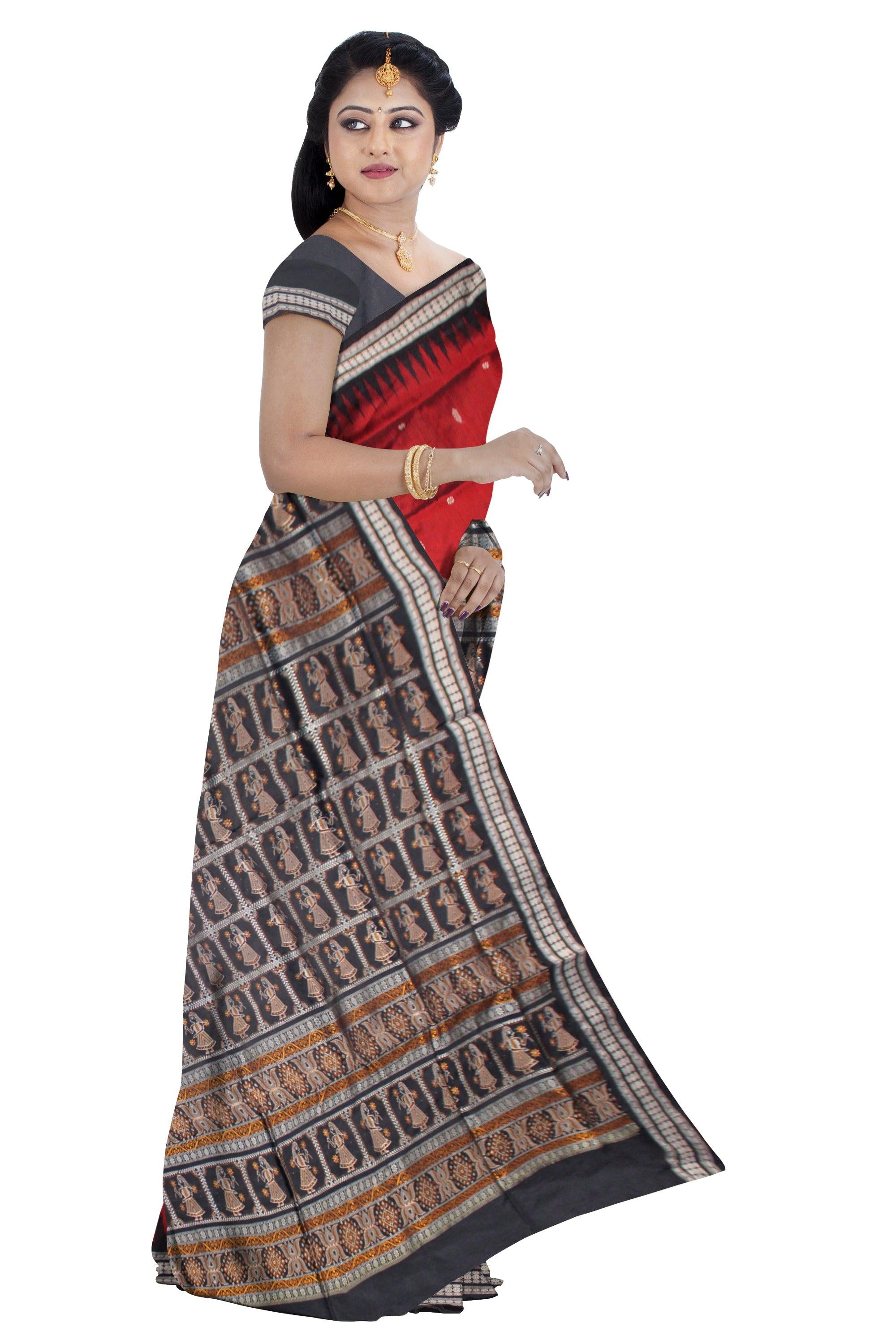 A NEW DESIGN OF SONEPUR PATLI SAREE IN MAROON AND BLACK COLOR, WITH BLOUSE PIECE. - Koshali Arts & Crafts Enterprise