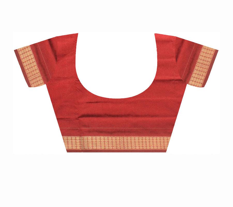 A SONEPUR PURE PATA SAREE IN MEHENDI AND RED COLOR, WITH BLOUSE PIECE. - Koshali Arts & Crafts Enterprise