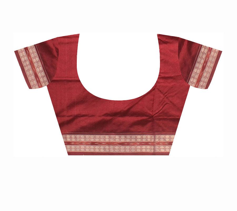 SONEPUR HANDLOOM NABAKOTHI DESIGN PURE SILK SAREE IN VERMILLION AND COFFEE COLOR. ATTACHED BLOUSE PIECE. - Koshali Arts & Crafts Enterprise