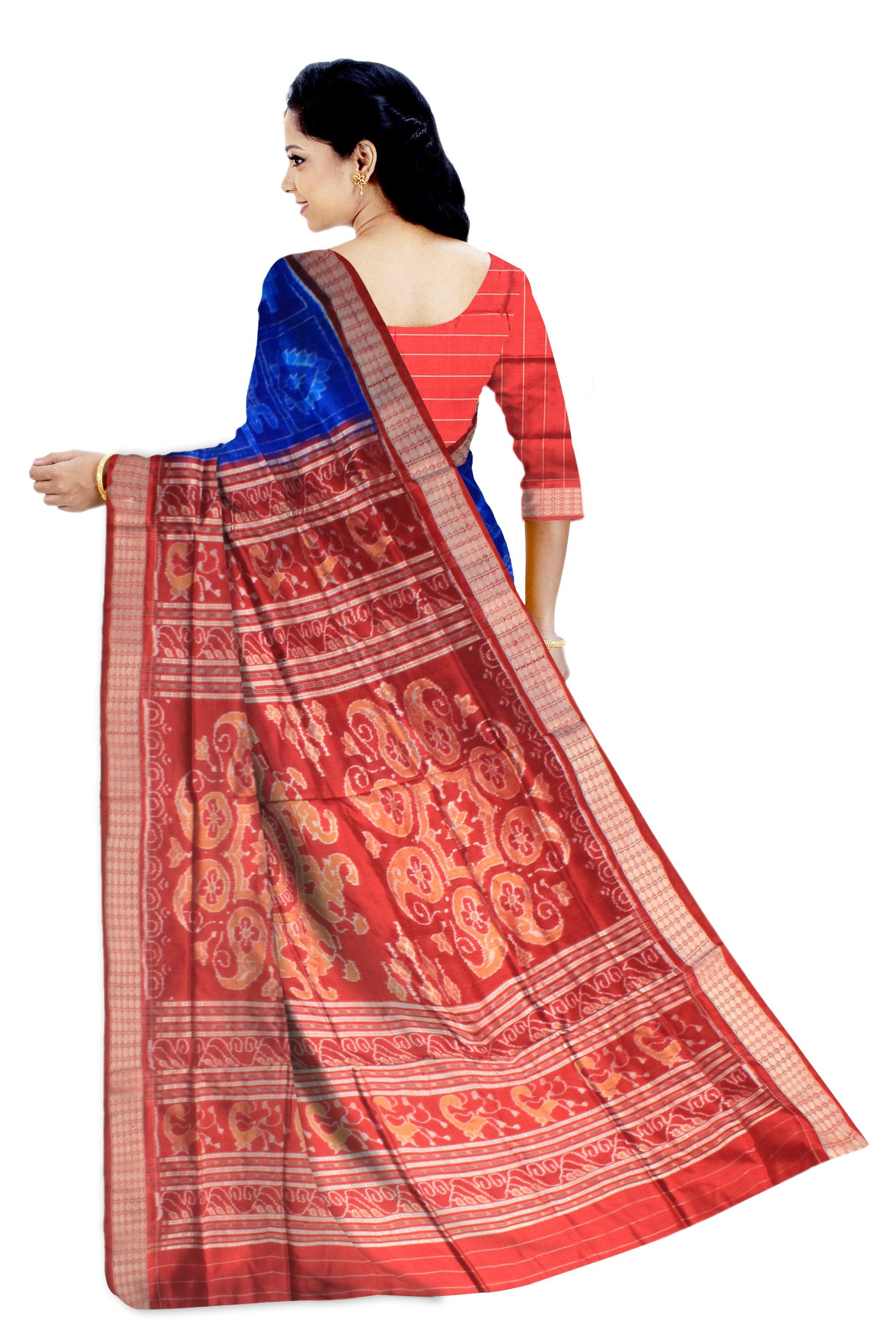 BODY IN BLUE AND RED COLORS WITH TRADITIONAL NABAKOTHI DESIGN SONEPUR PURE PATA SAREE, WITH BLOUSE PIECE. - Koshali Arts & Crafts Enterprise