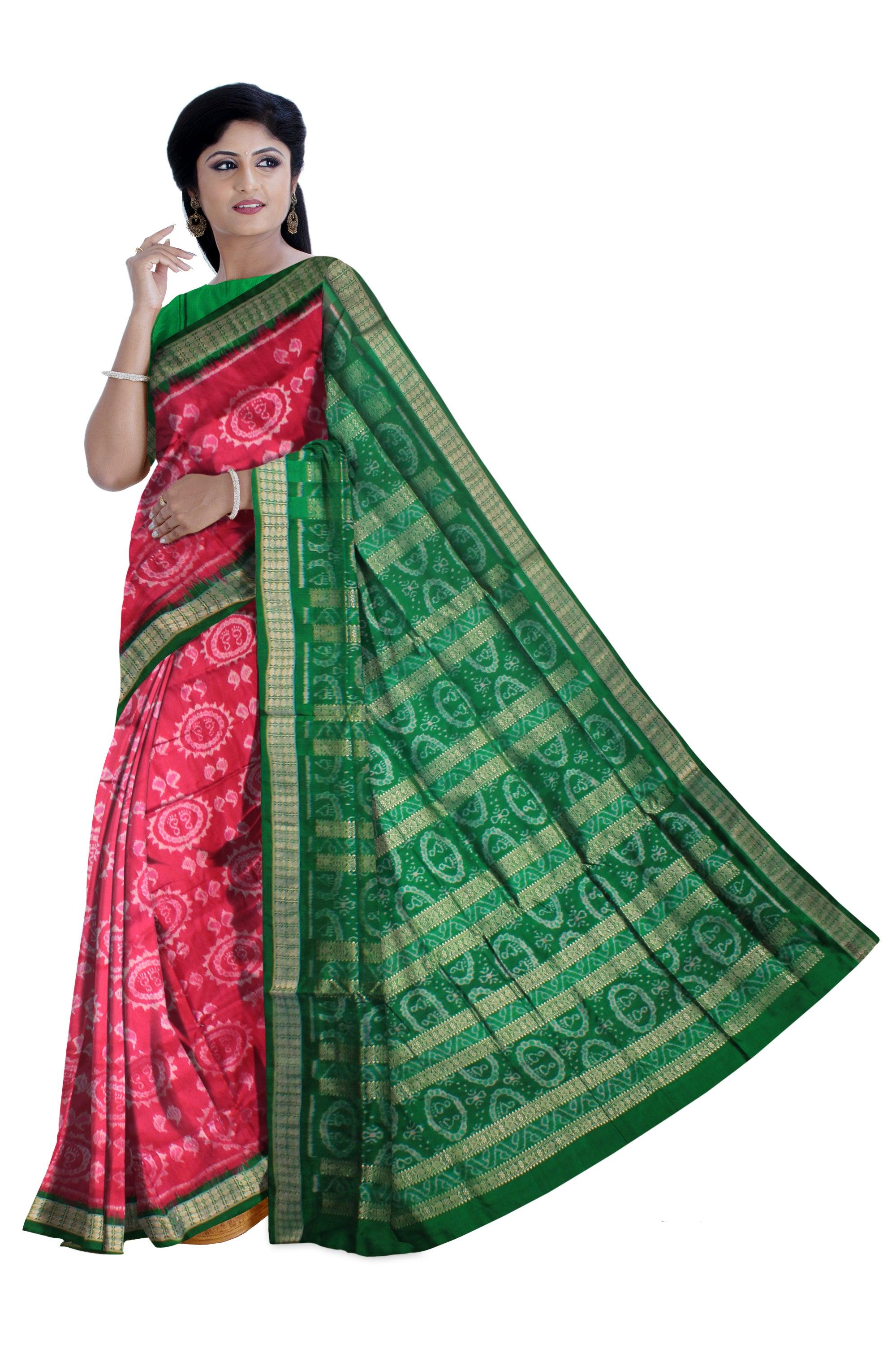 ROSE AND GREEN COLOR SONEPUR TRADITIONAL LAXMI DESIGNS PURE SILK SAREE, COMES WITH BLOUSE PIECE. - Koshali Arts & Crafts Enterprise