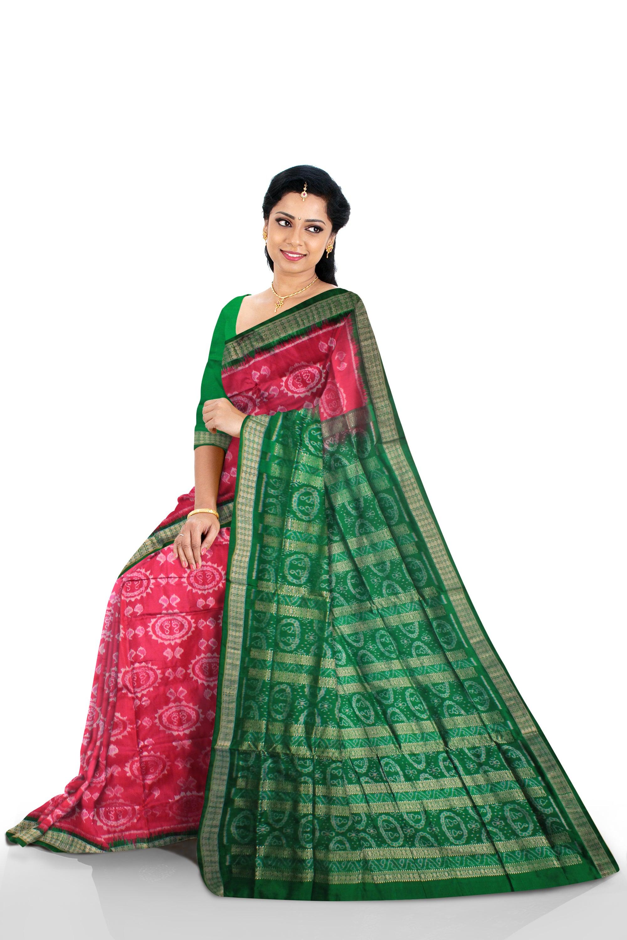 ROSE AND GREEN COLOR SONEPUR TRADITIONAL LAXMI DESIGNS PURE SILK SAREE, COMES WITH BLOUSE PIECE. - Koshali Arts & Crafts Enterprise