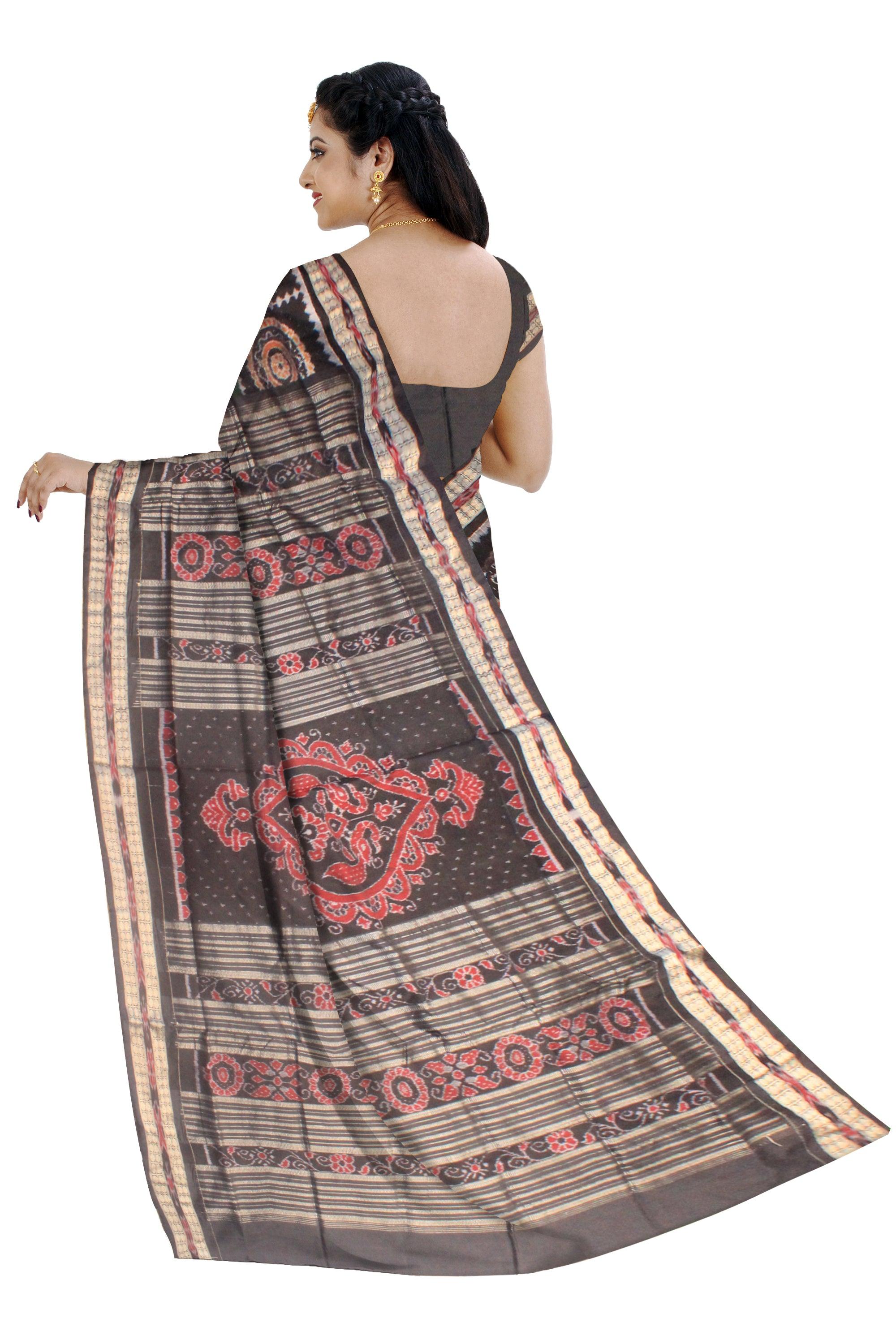 A SONEPUR PURE SILK PATA SAREE IN PERSIAN GREEN AND BLACK COLOR, WITH BLOUSE PIECE. - Koshali Arts & Crafts Enterprise