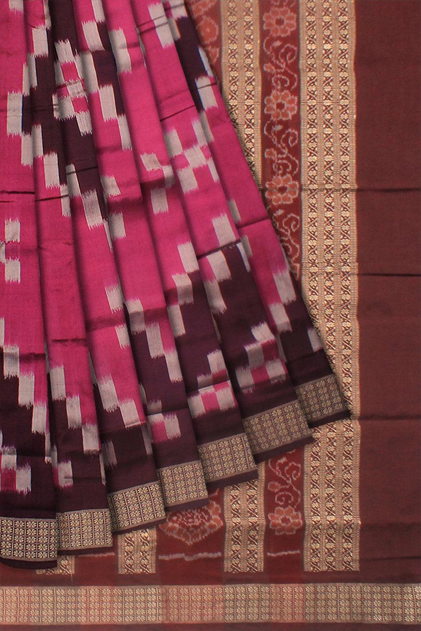 SONEPUR PATA SAREE WITH PASAPALI DESIGN IN PINK AND COFFEE WITH BLOUSE PIECE. - Koshali Arts & Crafts Enterprise