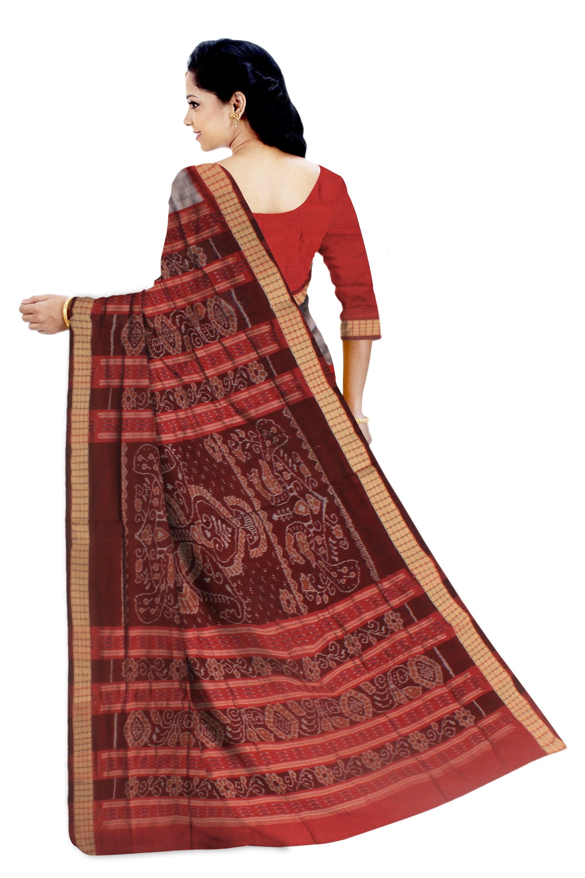 GREY, RED AND MAROON MIX PASAPALI PATA SAREE, WITH BLOUSE PIECE. - Koshali Arts & Crafts Enterprise