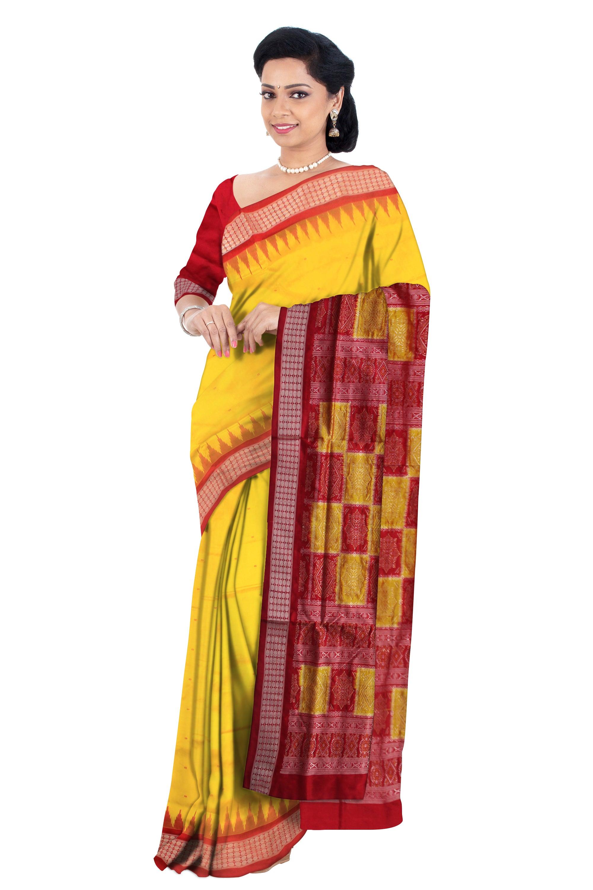 MARRIAGE COLLECTION PATA SAREE IN YELLOW AND RED COLOR BASE, WITH BLOUSE PIECE. - Koshali Arts & Crafts Enterprise