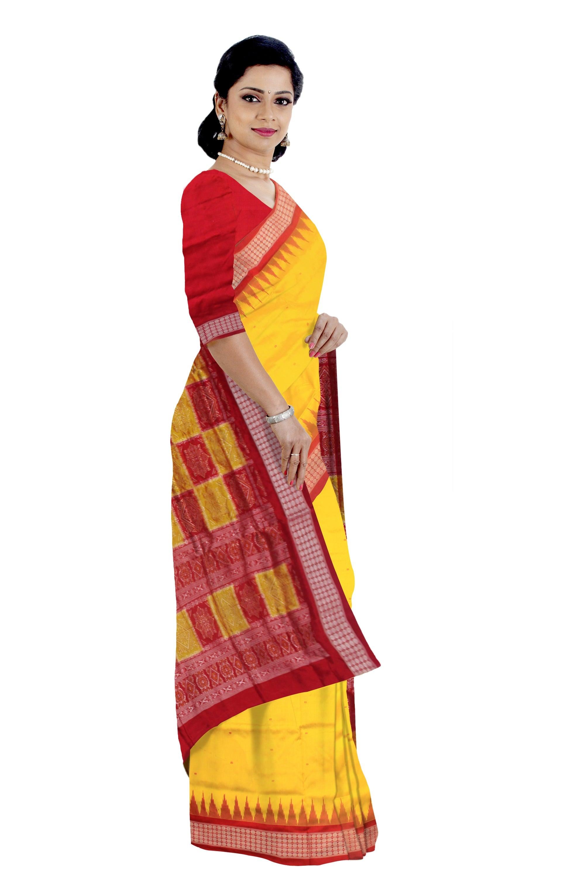 MARRIAGE COLLECTION PATA SAREE IN YELLOW AND RED COLOR BASE, WITH BLOUSE PIECE. - Koshali Arts & Crafts Enterprise