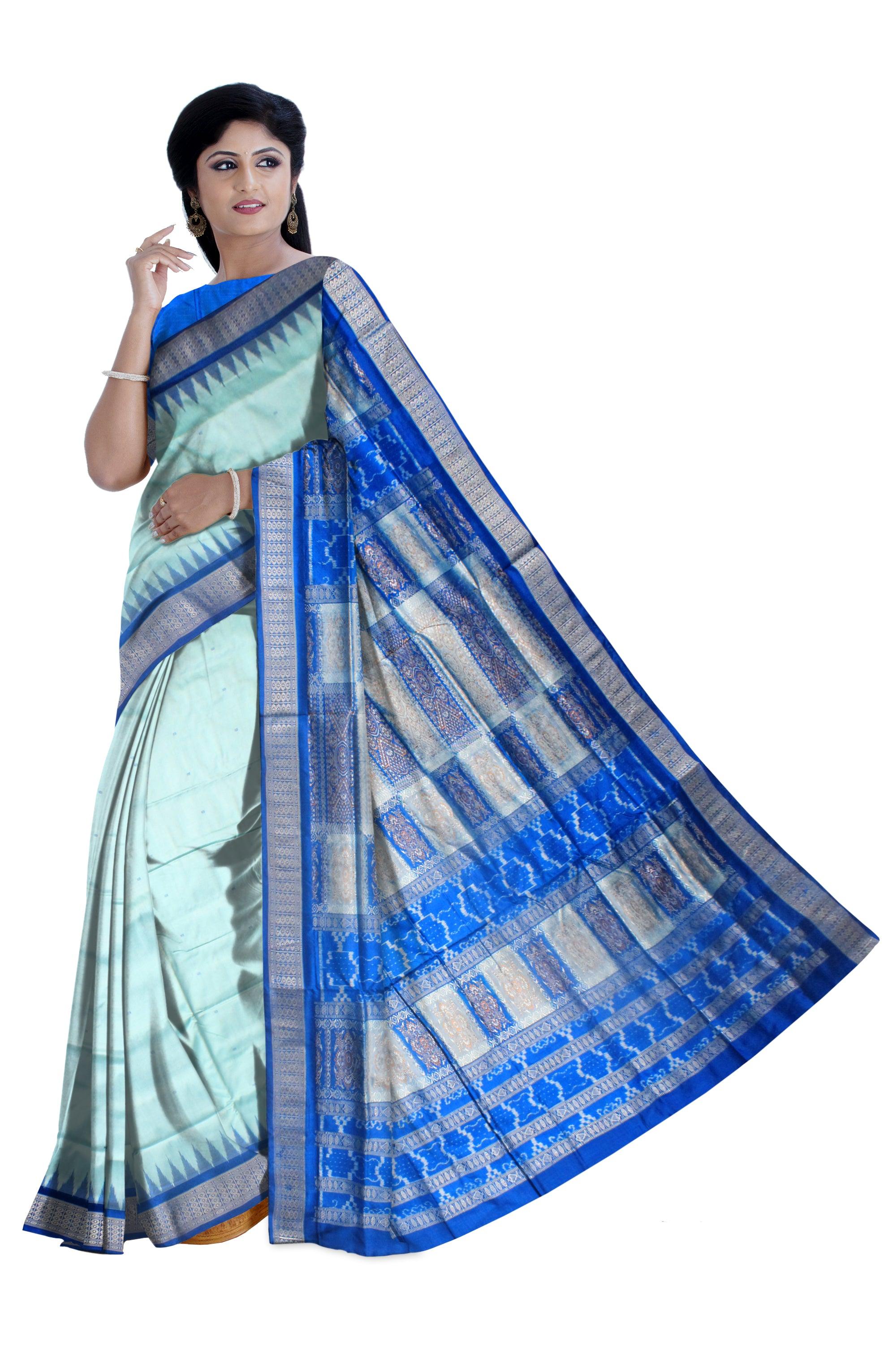 AQUA AND SKY COLOR BOOTY PATTERN SONEPUR PATA SAREE , COMES WITH BLOUSE PIECE. - Koshali Arts & Crafts Enterprise