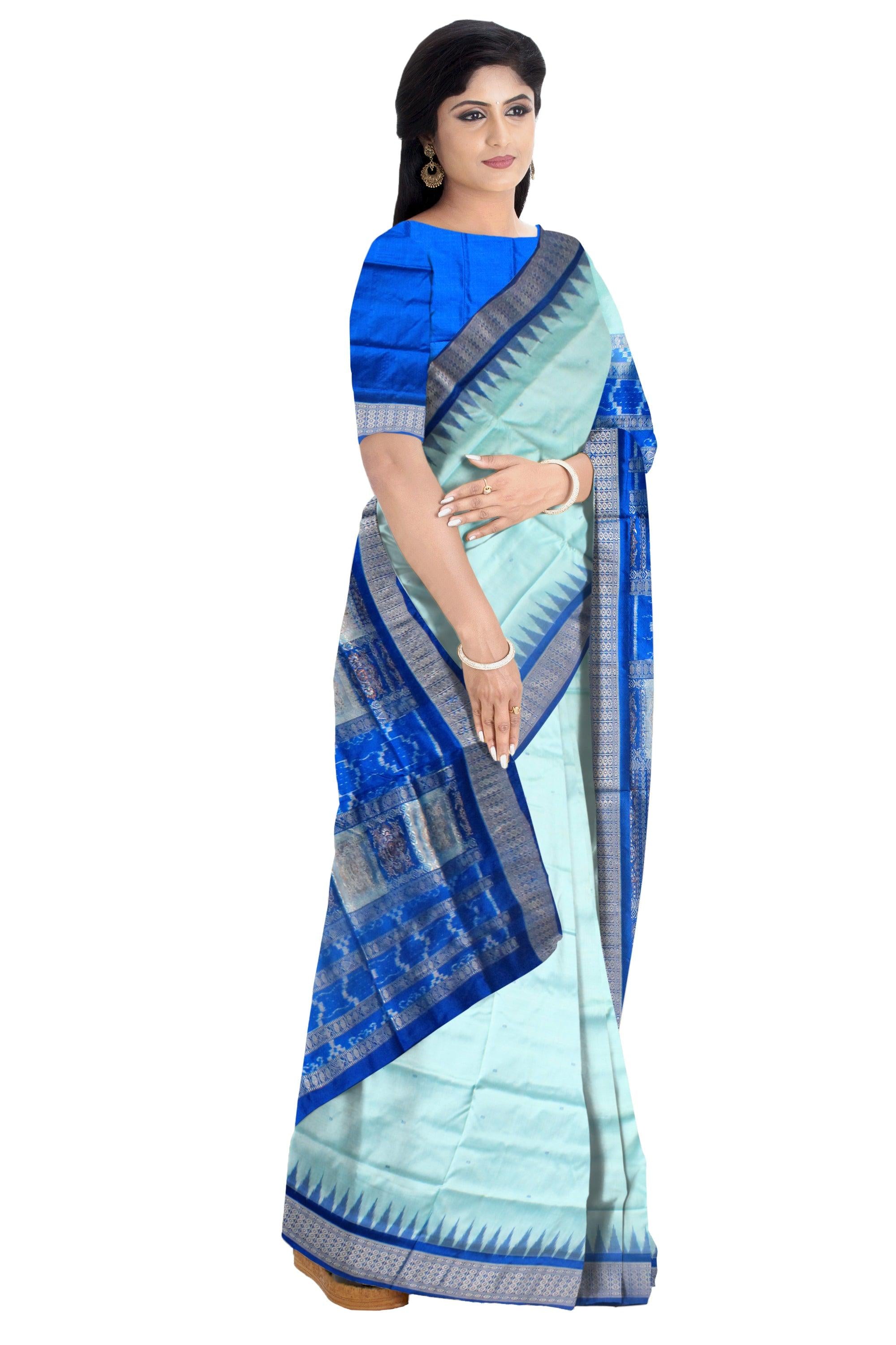 AQUA AND SKY COLOR BOOTY PATTERN SONEPUR PATA SAREE , COMES WITH BLOUSE PIECE. - Koshali Arts & Crafts Enterprise