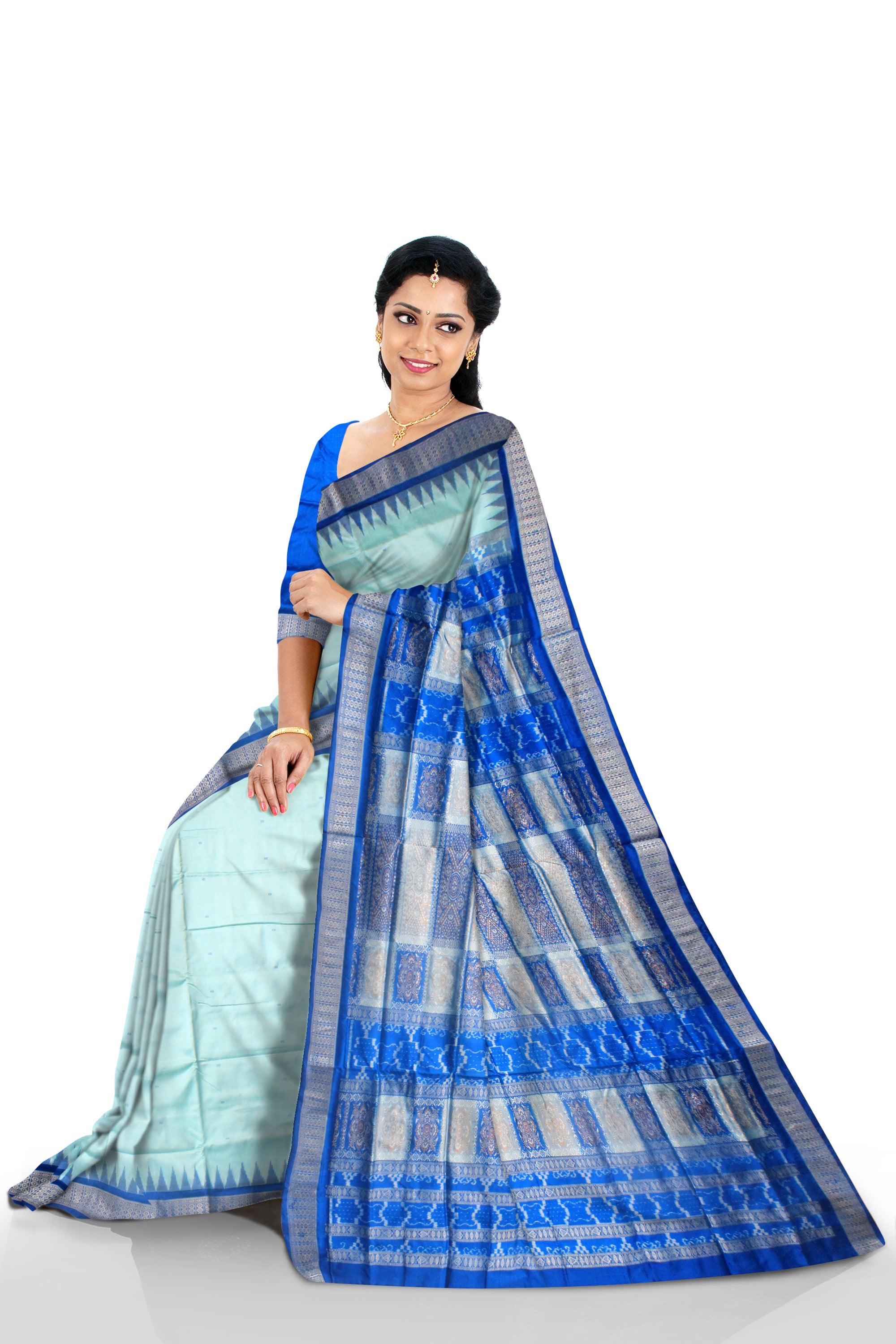 AQUA AND SKY COLOR BOOTY PATTERN SONEPUR PATA SAREE , COMES WITH BLOUSE PIECE. - Koshali Arts & Crafts Enterprise