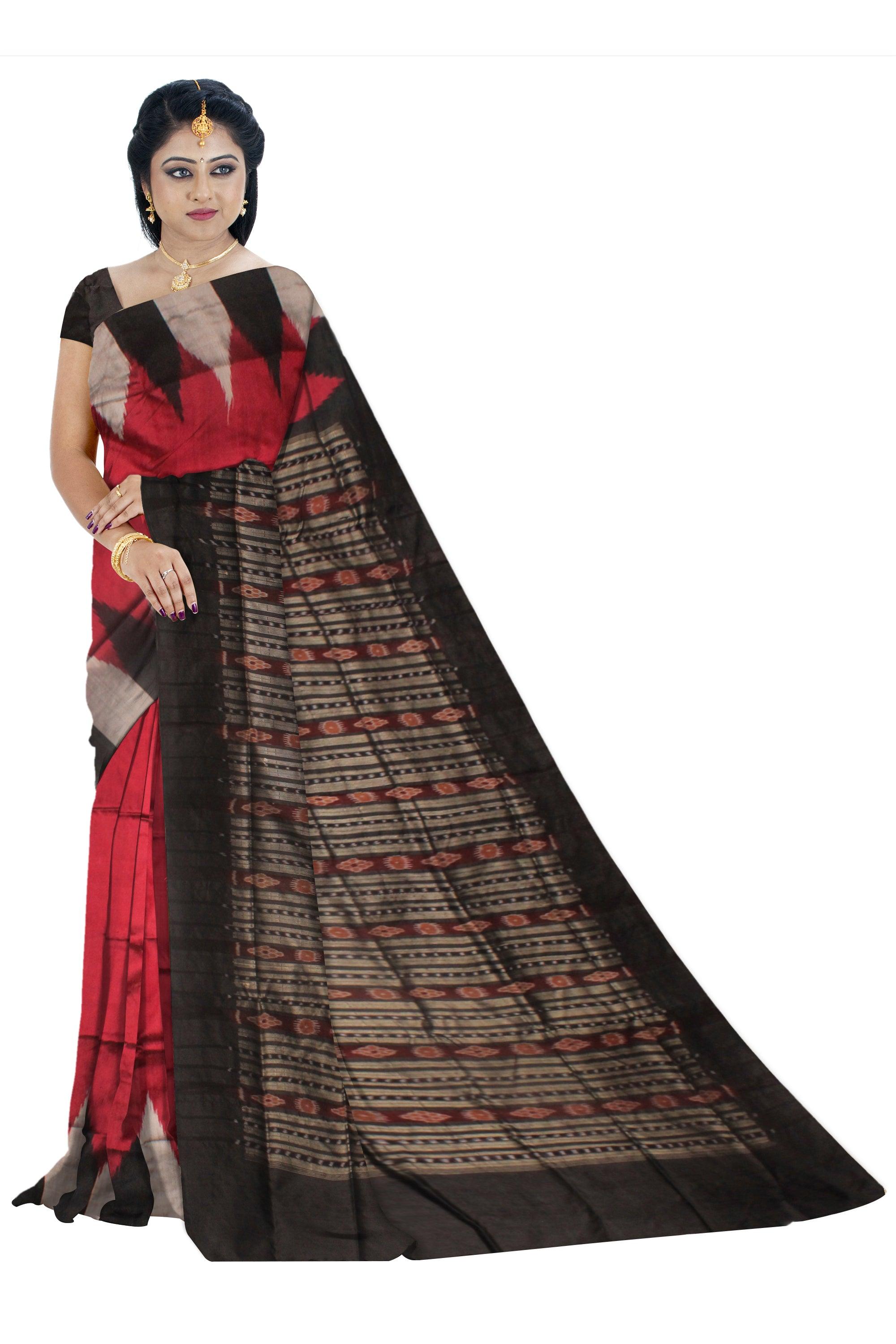 A KARGIL PATA SAREE IN RED AND BLACK COLOR , WITH BLOUSE PIECE. - Koshali Arts & Crafts Enterprise
