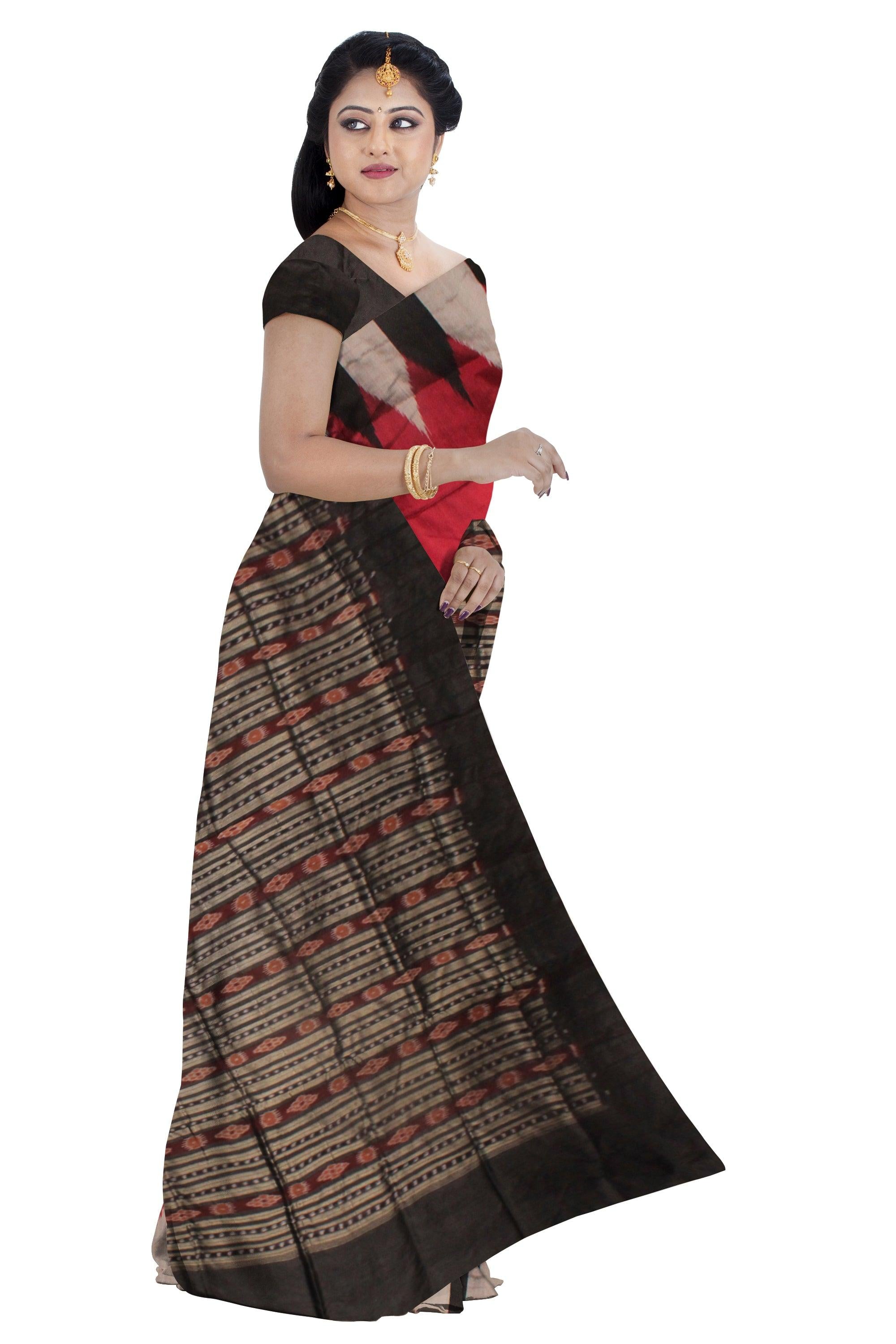 A KARGIL PATA SAREE IN RED AND BLACK COLOR , WITH BLOUSE PIECE. - Koshali Arts & Crafts Enterprise