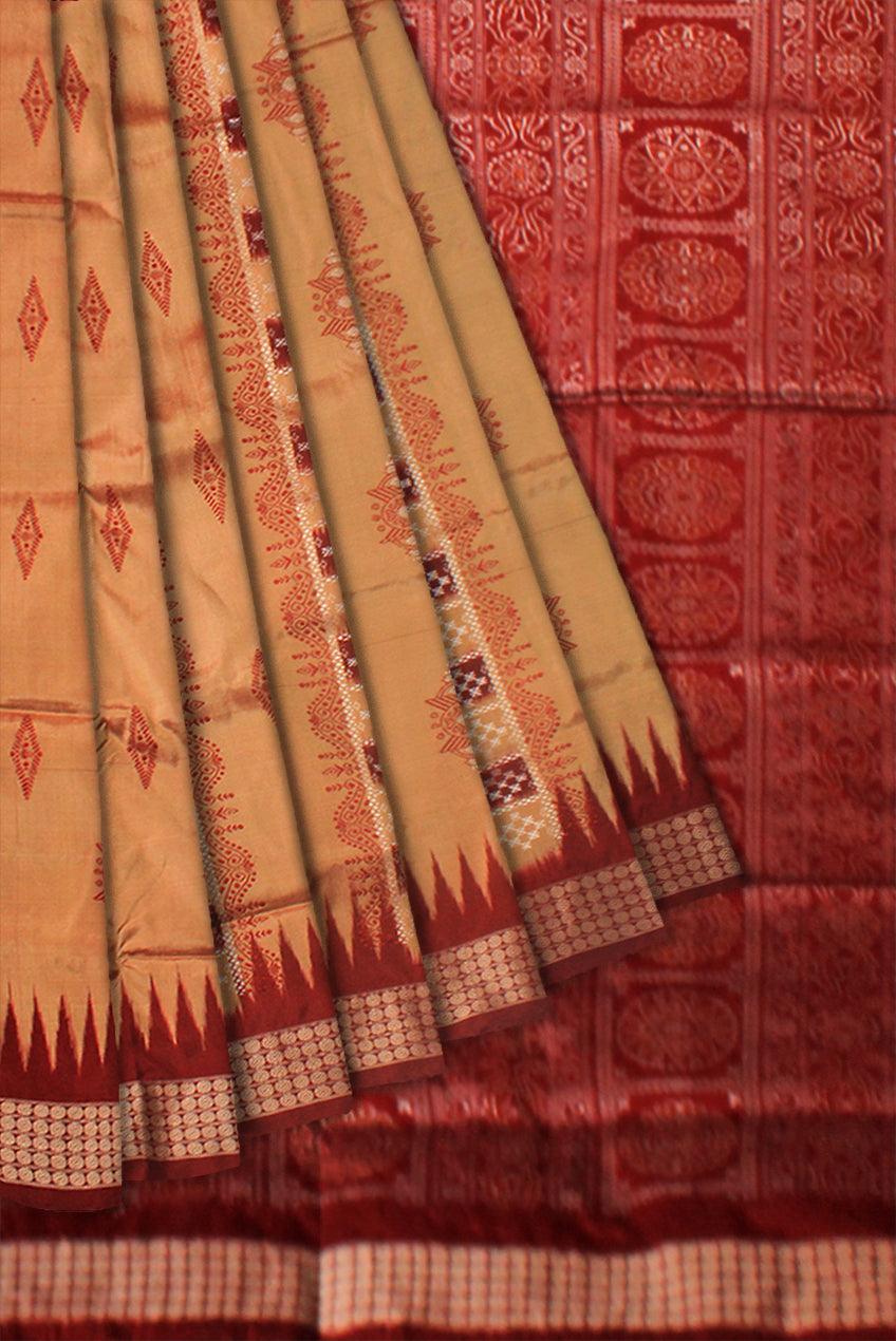 A SONEPUR PASAPALI BANDHA DESIGN PATA SAREE IN GOLDEN AND MAROON COLOR,  COMES WITH BLOUSE PIECE - Koshali Arts & Crafts Enterprise