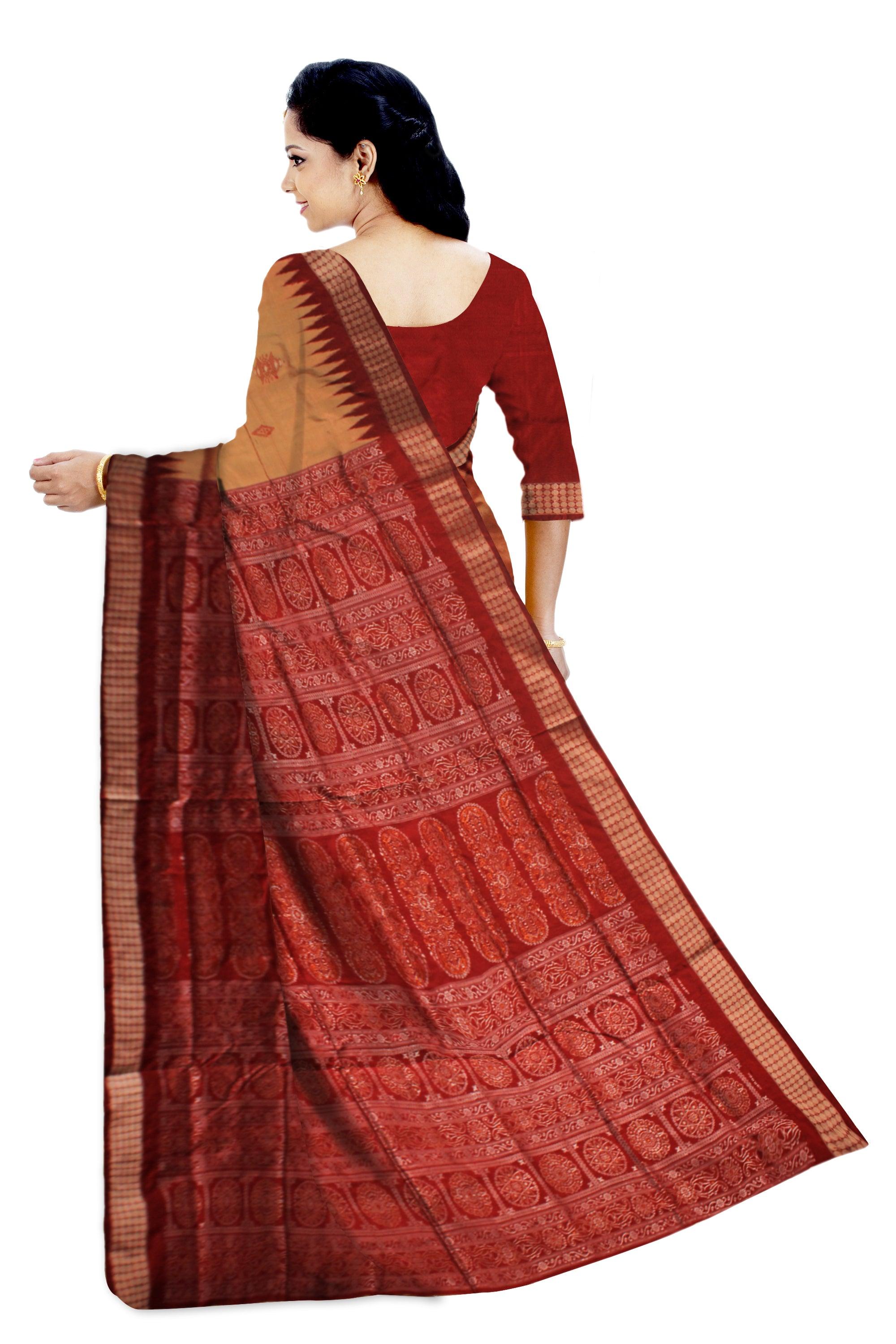 A SONEPUR PASAPALI BANDHA DESIGN PATA SAREE IN GOLDEN AND MAROON COLOR,  COMES WITH BLOUSE PIECE - Koshali Arts & Crafts Enterprise