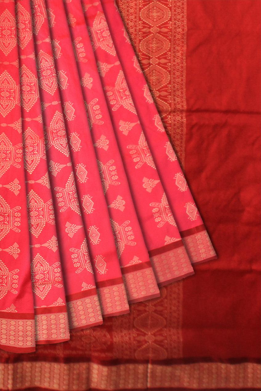 LATEST TRADITIONAL DESIGN IN  DEEP PINK (Rani colour)  COLOUR MIX SILK SAREE, WITH BLOUSE - Koshali Arts & Crafts Enterprise