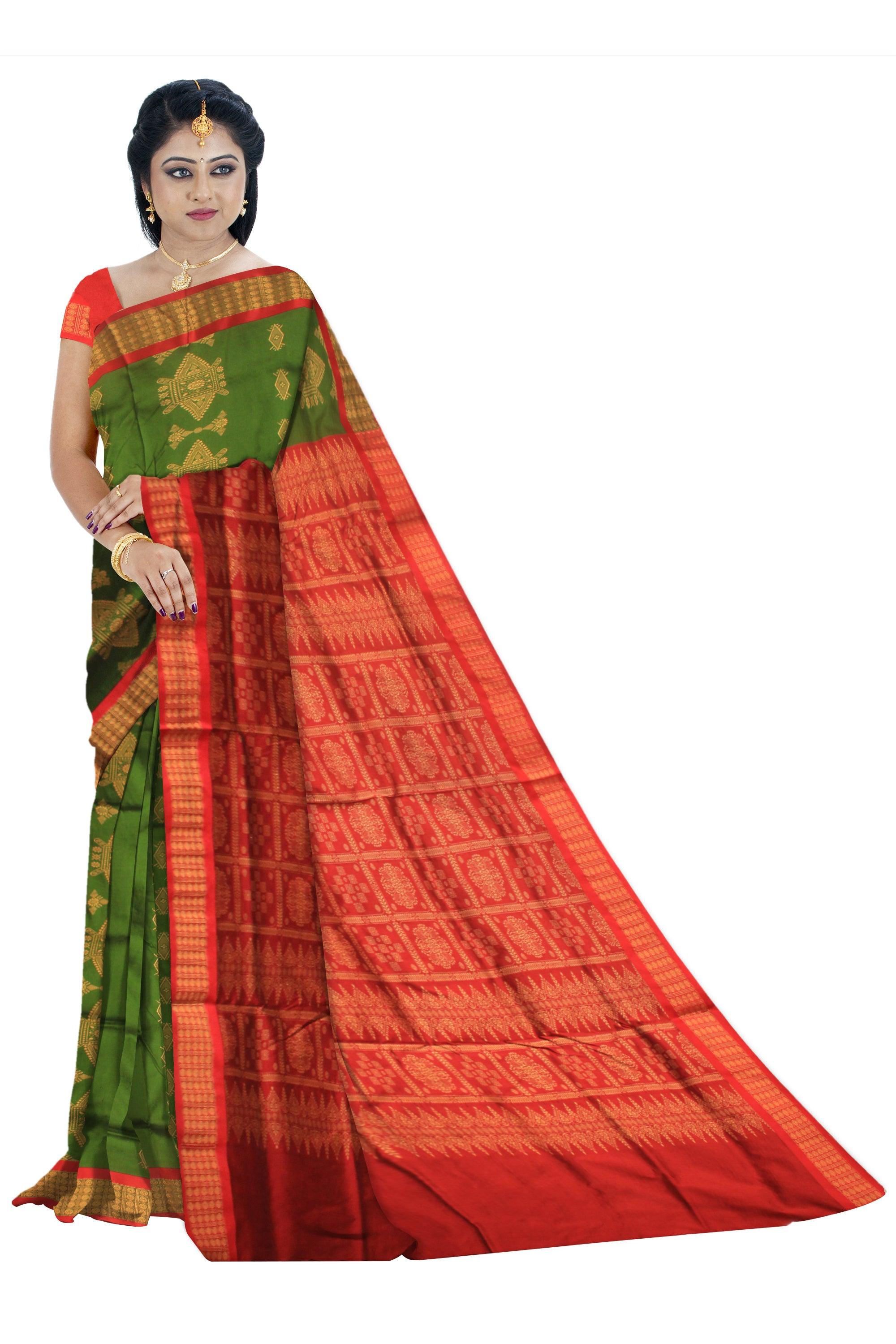 LATEST TRADITIONAL DESIGN IN GREEN COLOUR  MIX SILK SAREE,WITH BLOUSE - Koshali Arts & Crafts Enterprise