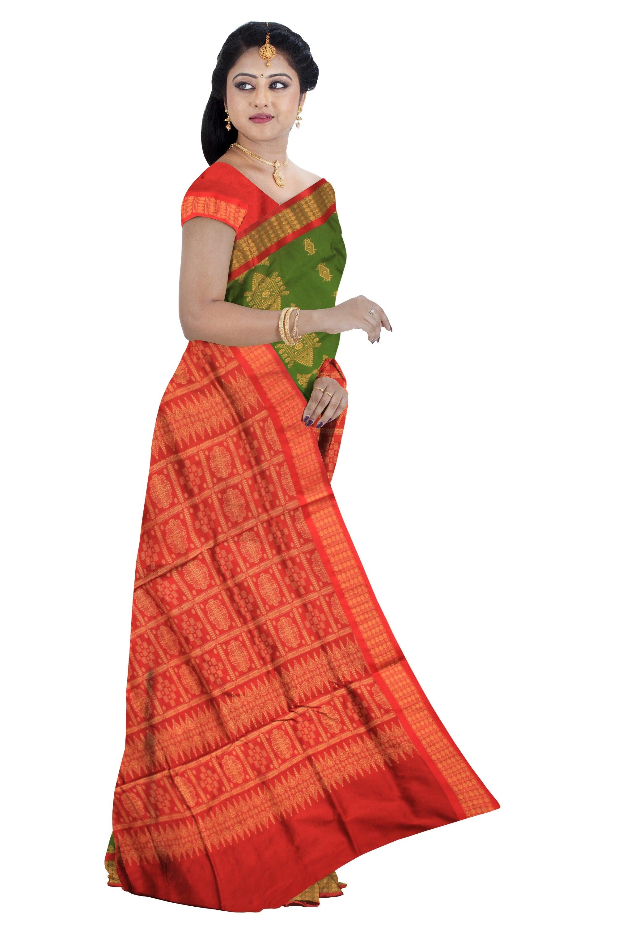 LATEST TRADITIONAL DESIGN IN GREEN COLOUR  MIX SILK SAREE,WITH BLOUSE - Koshali Arts & Crafts Enterprise