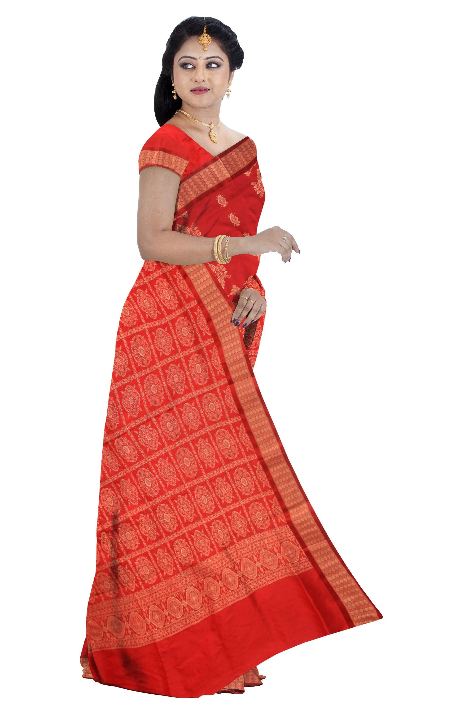 LATEST TRADITIONAL DESIGN IN  RED COLOUR MIX SILK SAREE WITH BLOUSE PIECE. - Koshali Arts & Crafts Enterprise