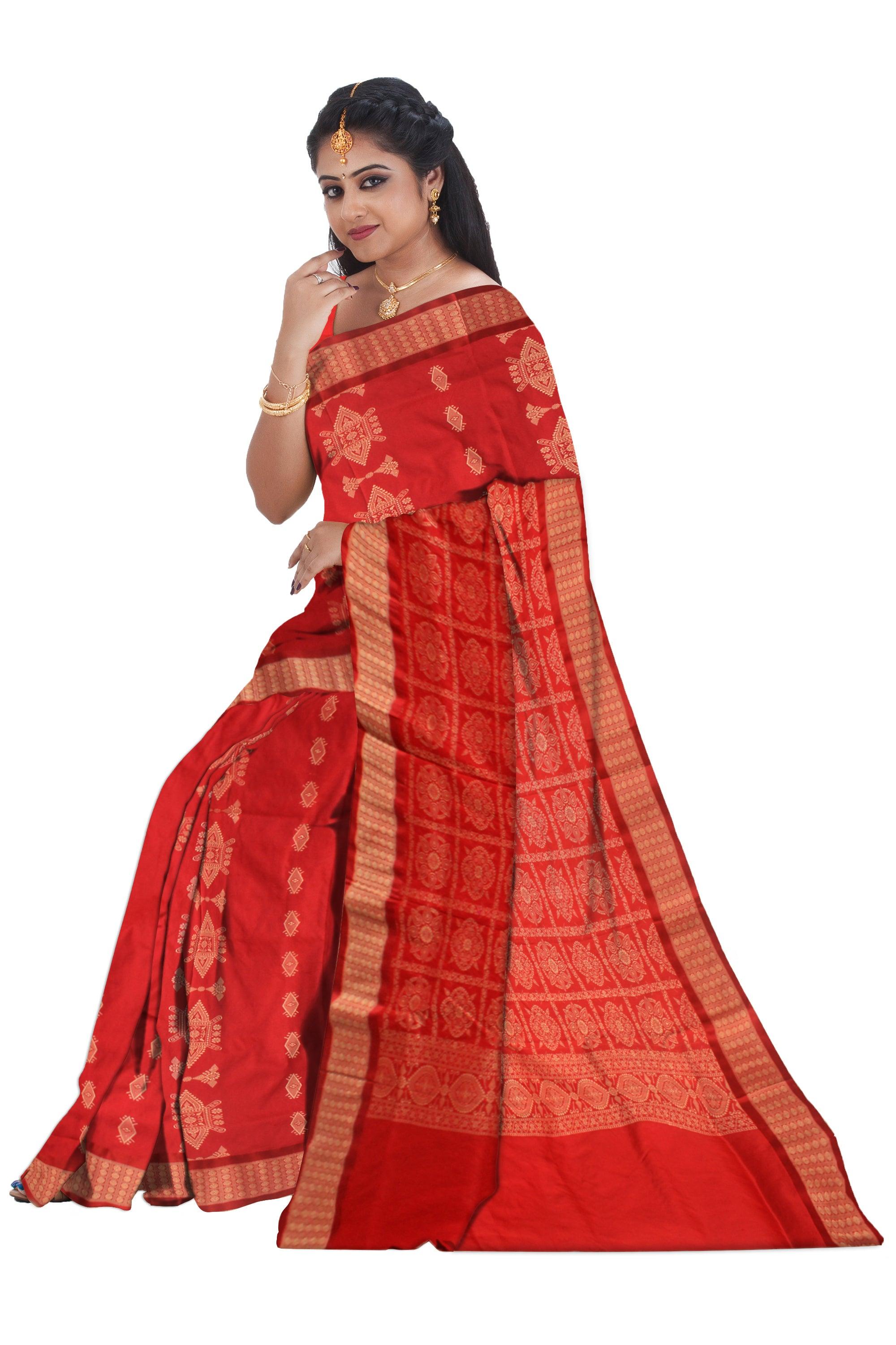 LATEST TRADITIONAL DESIGN IN  RED COLOUR MIX SILK SAREE WITH BLOUSE PIECE. - Koshali Arts & Crafts Enterprise