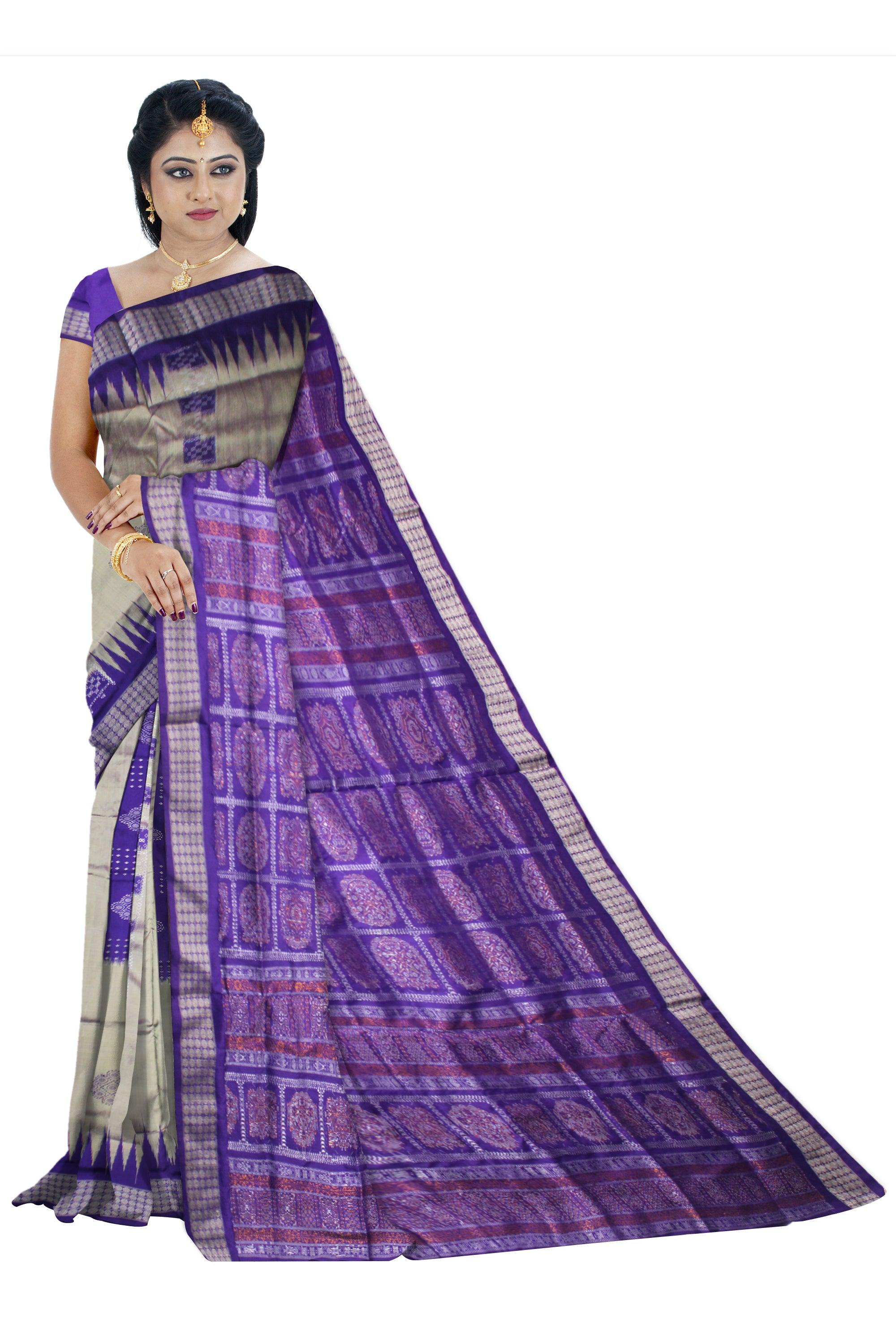 SILVER AND BLUE COLOR CHANDUA PATA SAREE, COMES WITH BLOUSE PIECE. - Koshali Arts & Crafts Enterprise