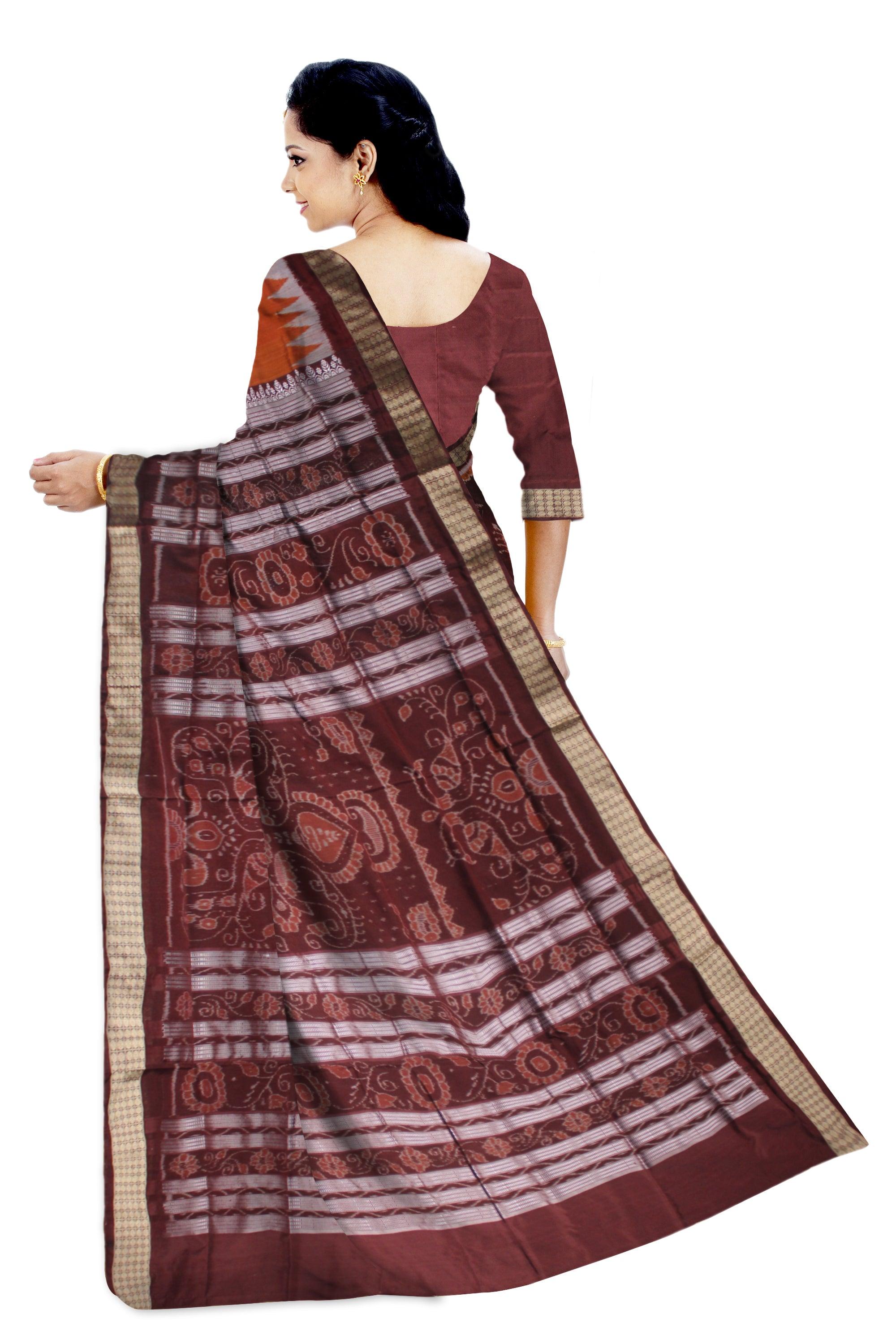 REDORANGE  AND COFFEE COLOR BANDHA PATERN PATA SAREE, WITH BLOUSE PIECE. - Koshali Arts & Crafts Enterprise